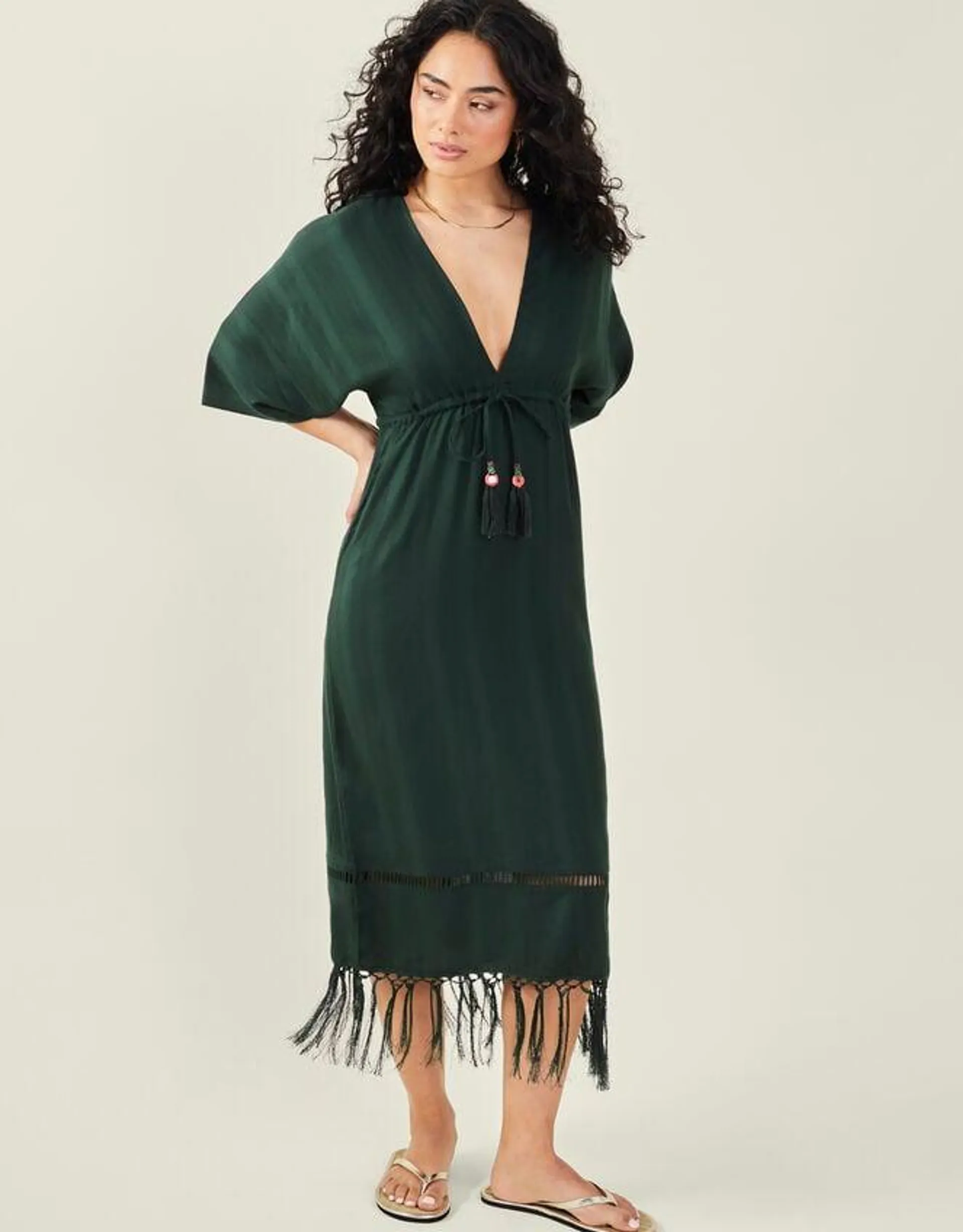 Tassel Kimono Dress Green