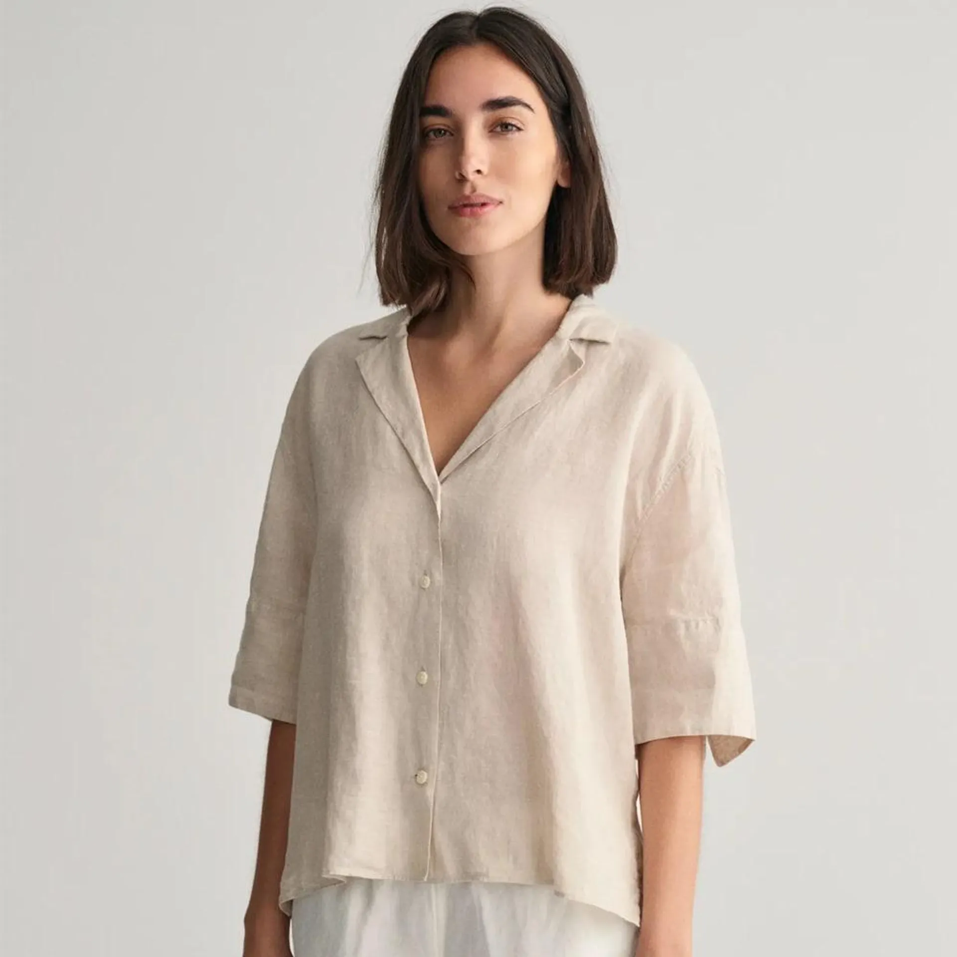 Relaxed Short Sleeve Linen Shirt - Dry Sand