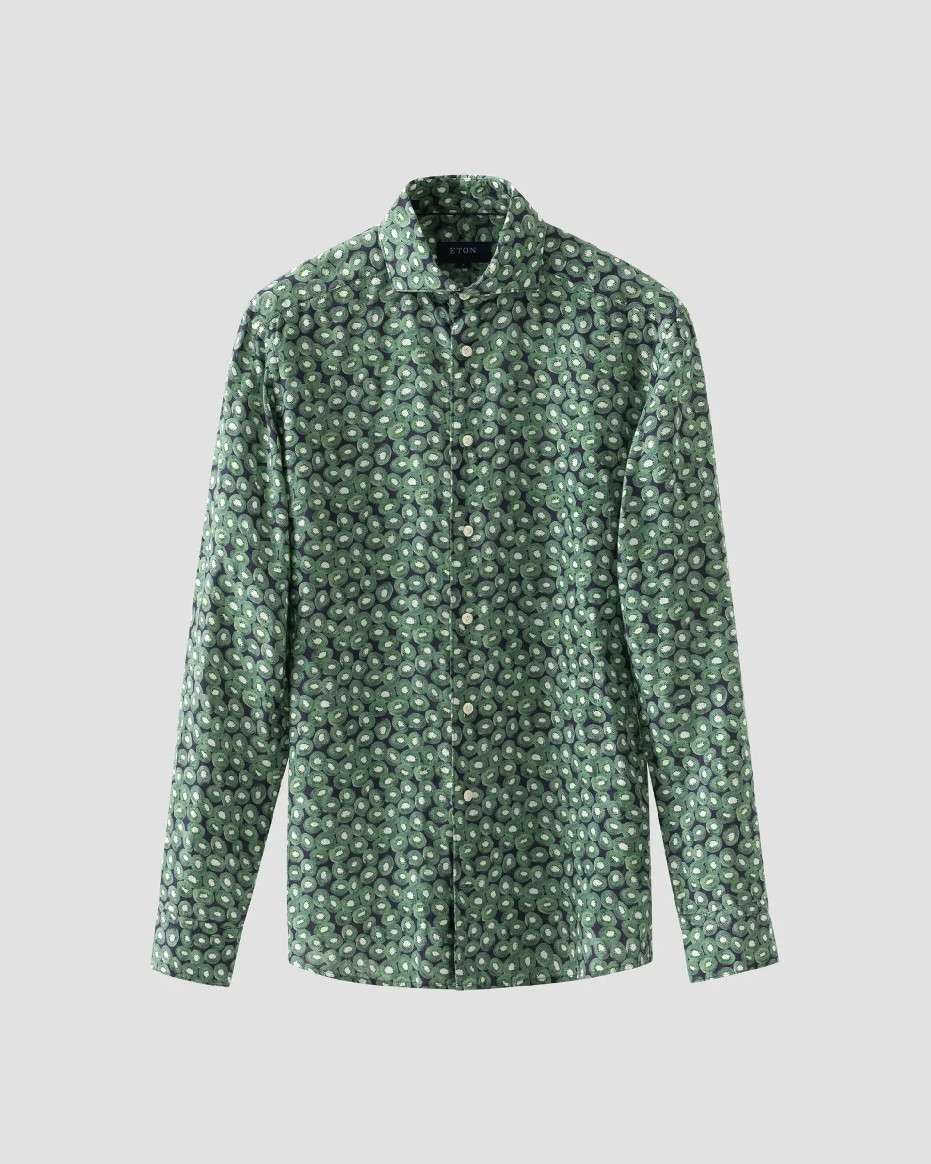 Green Kiwi Print Linen Shirt