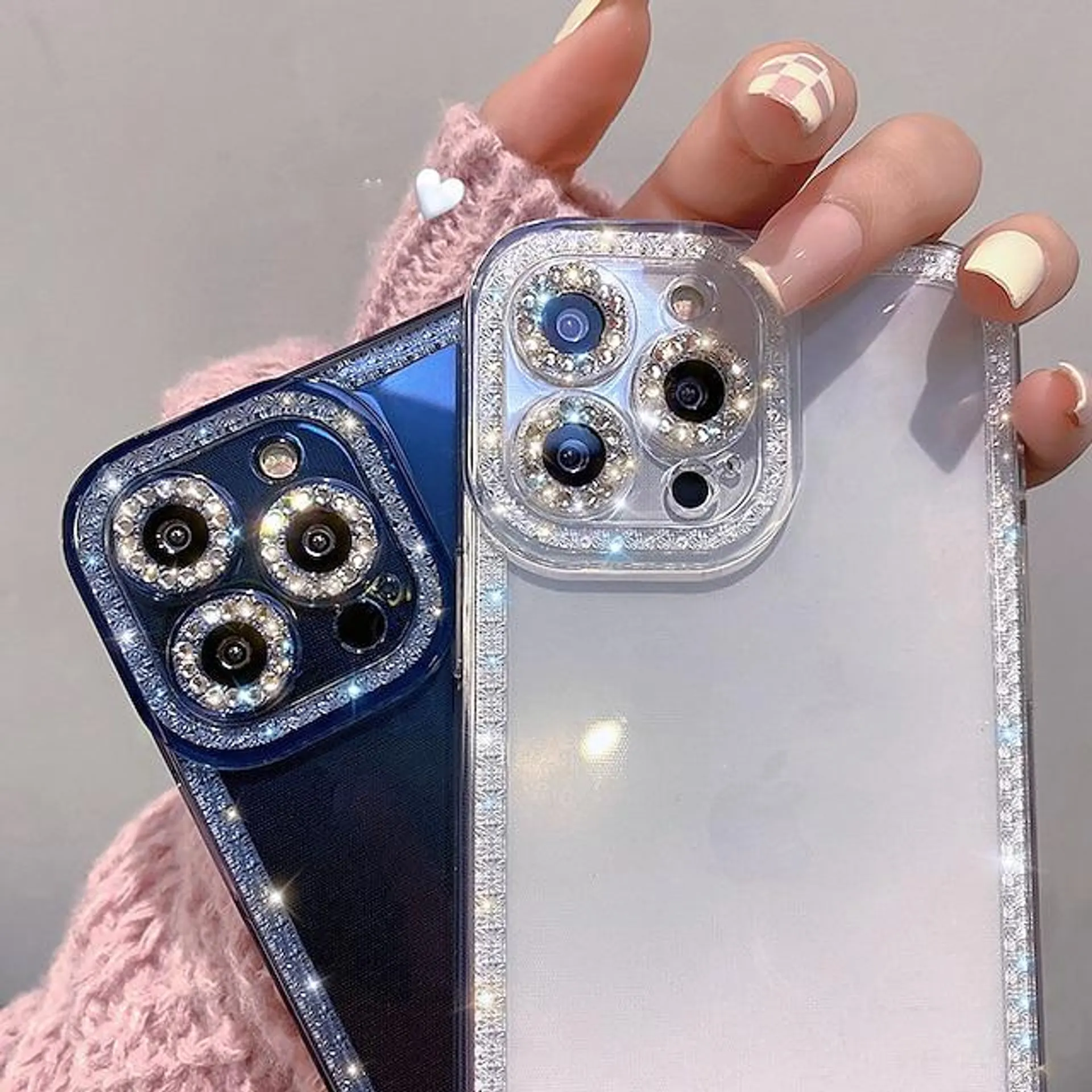 Phone Case For iPhone 14 13 12 11 Pro Max Plus X XR XS Crystal Clear Bling Glitter Shiny Shockproof Rhinestone Silicone