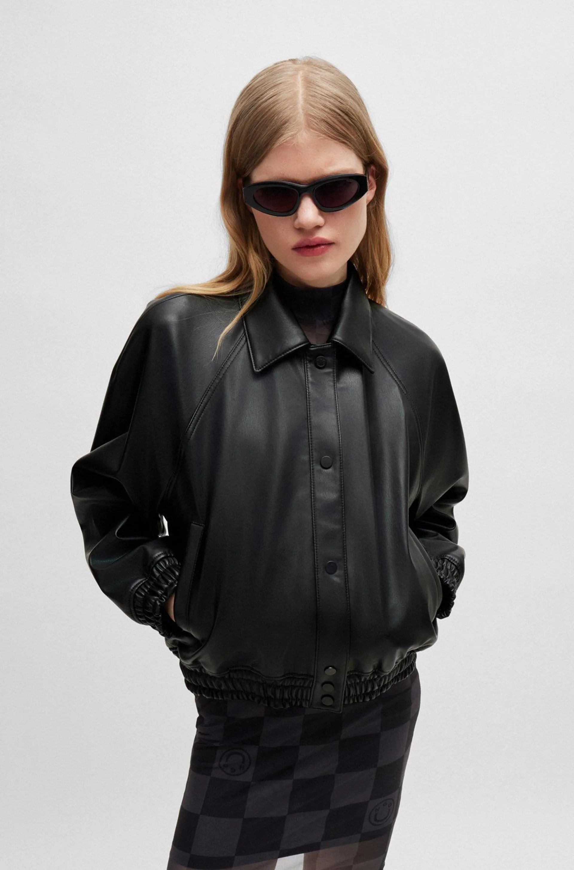 Relaxed-fit jacket in faux leather with rear logo