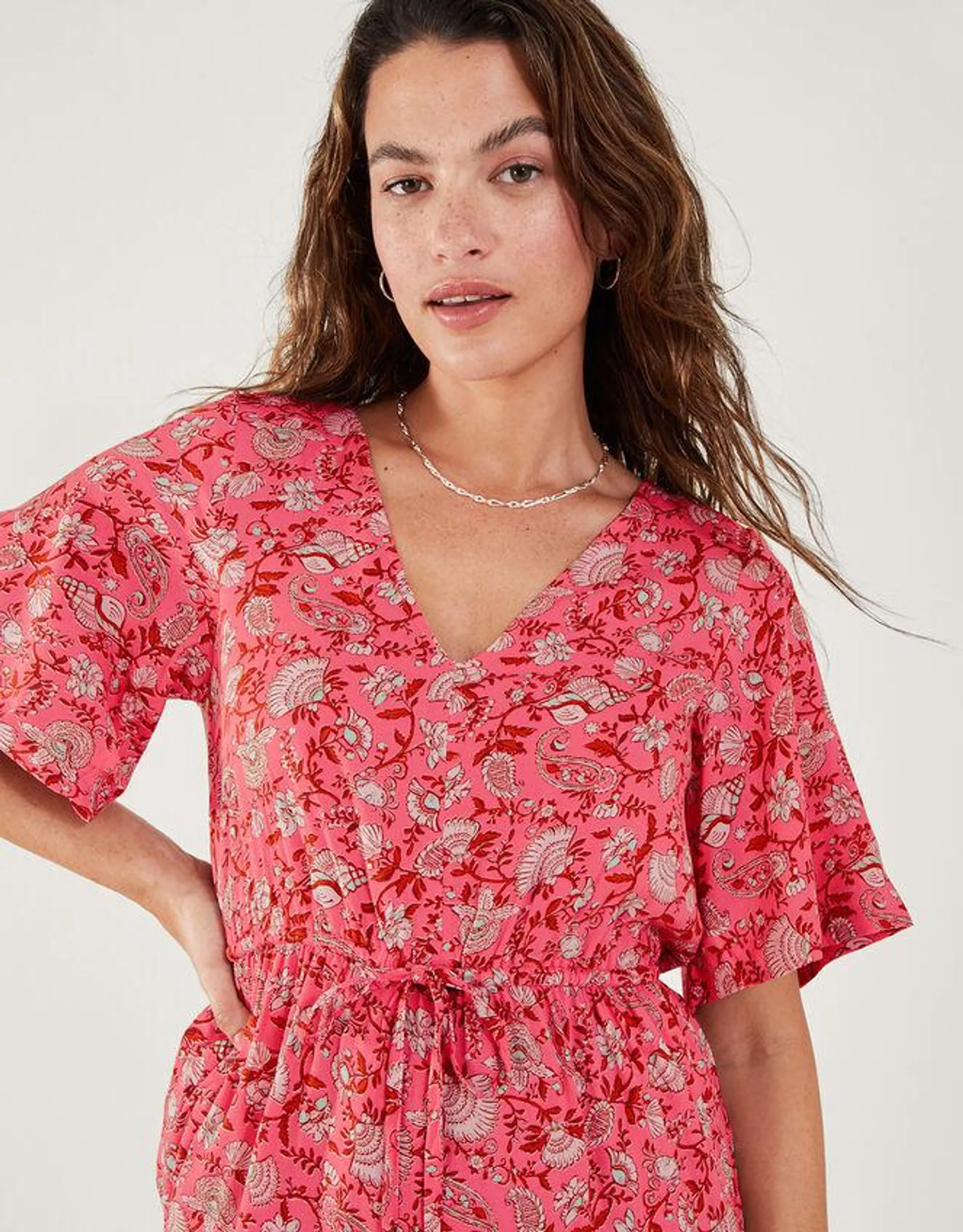 Shell Print Wide Leg Jumpsuit Orange