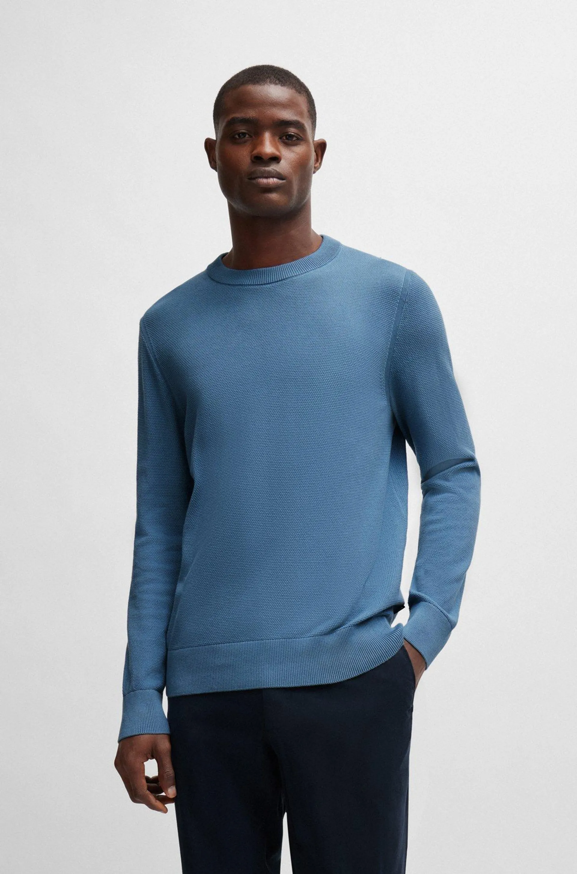 Micro-structured crew-neck sweater in cotton