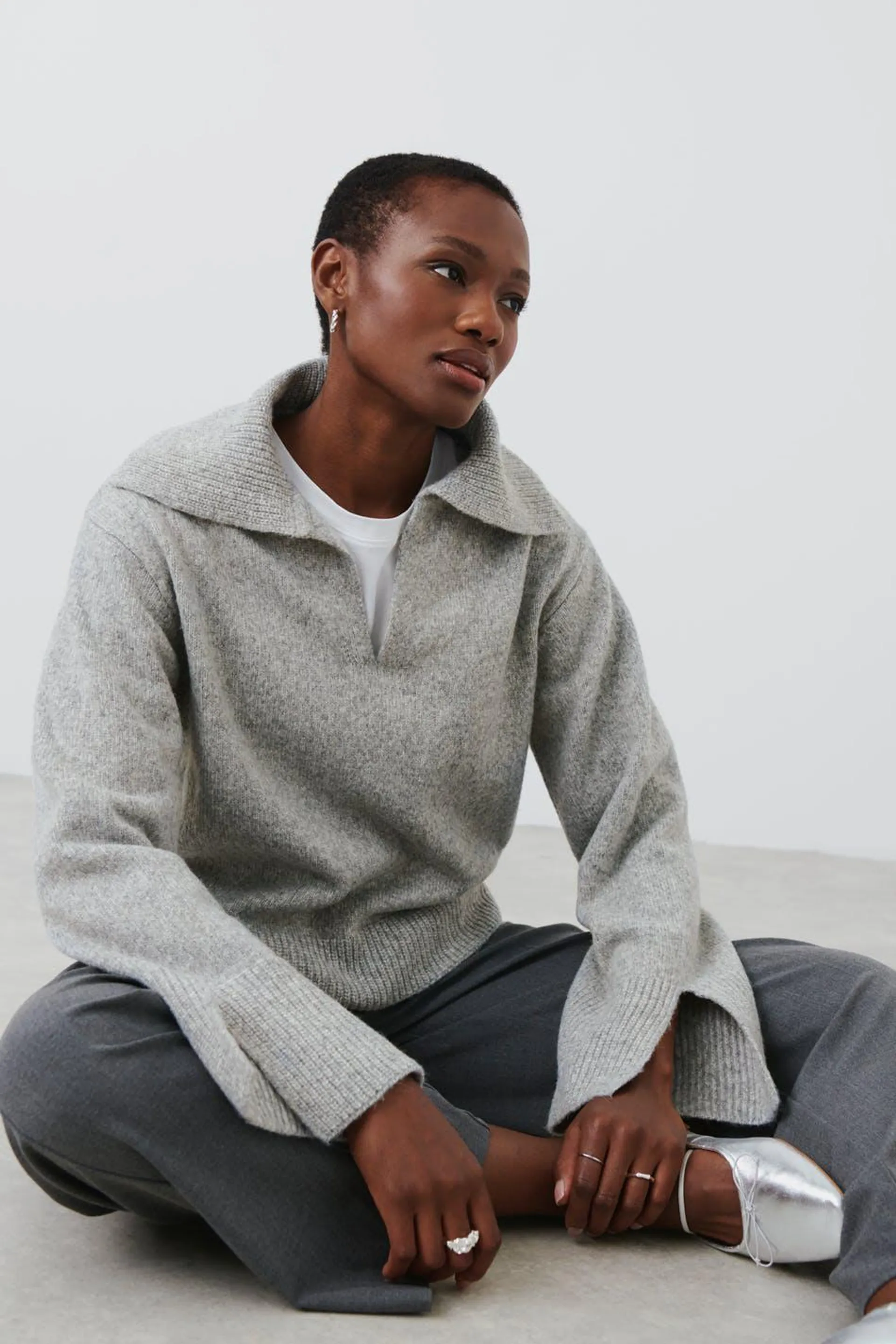 V-neck knitted sweater