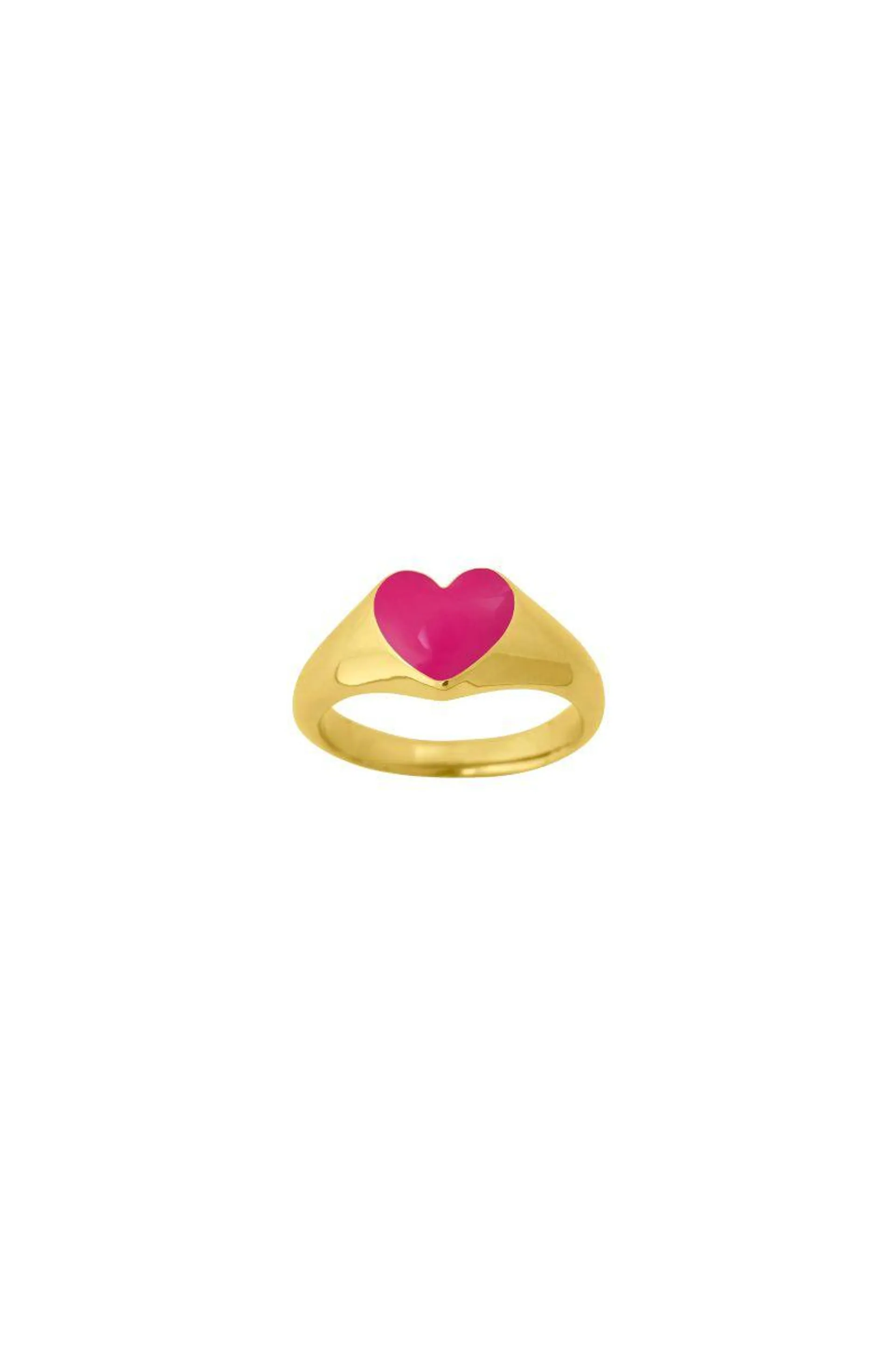 Signet Ring Heart Fuchsia Gold