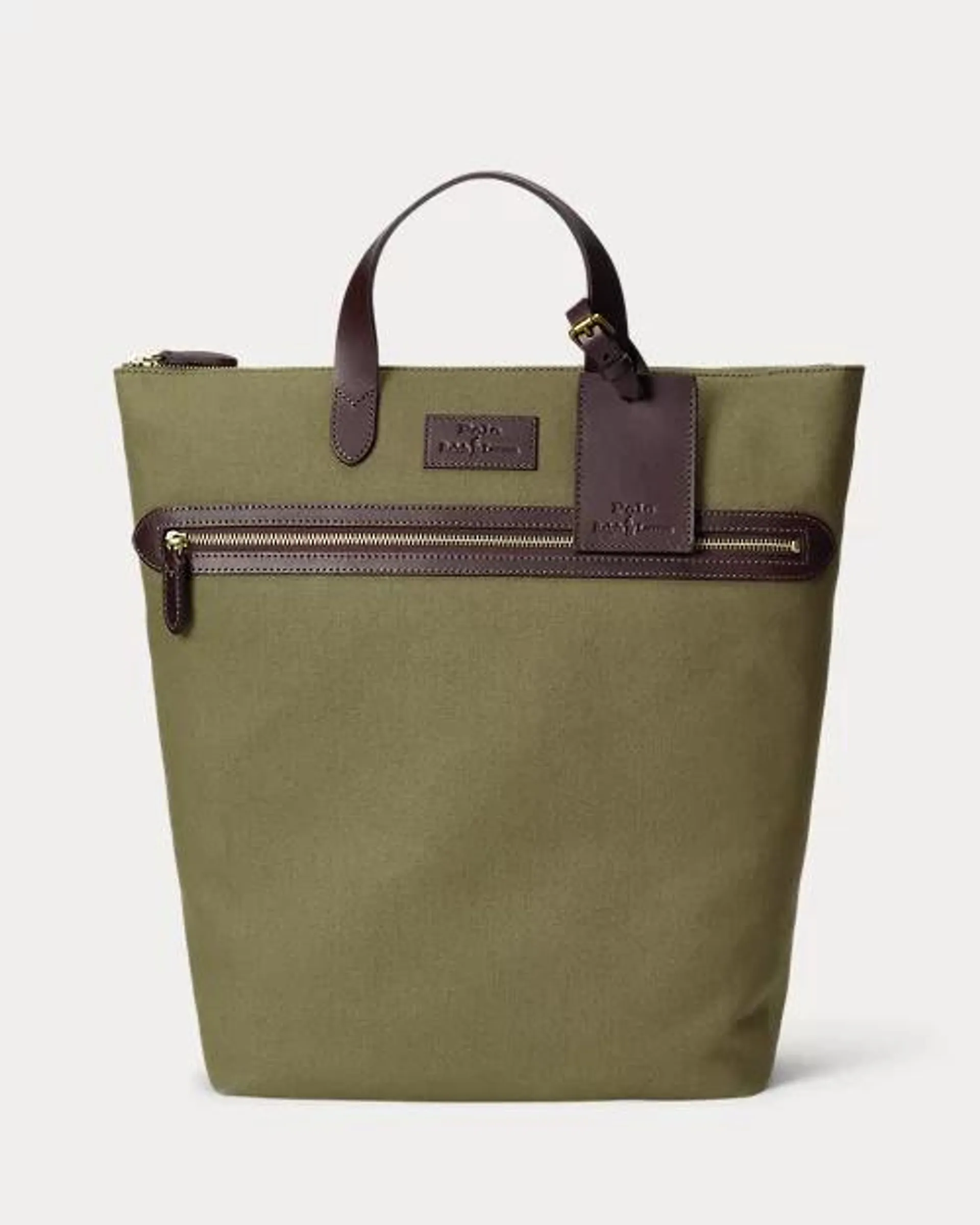 Leather-Trim Canvas Tote