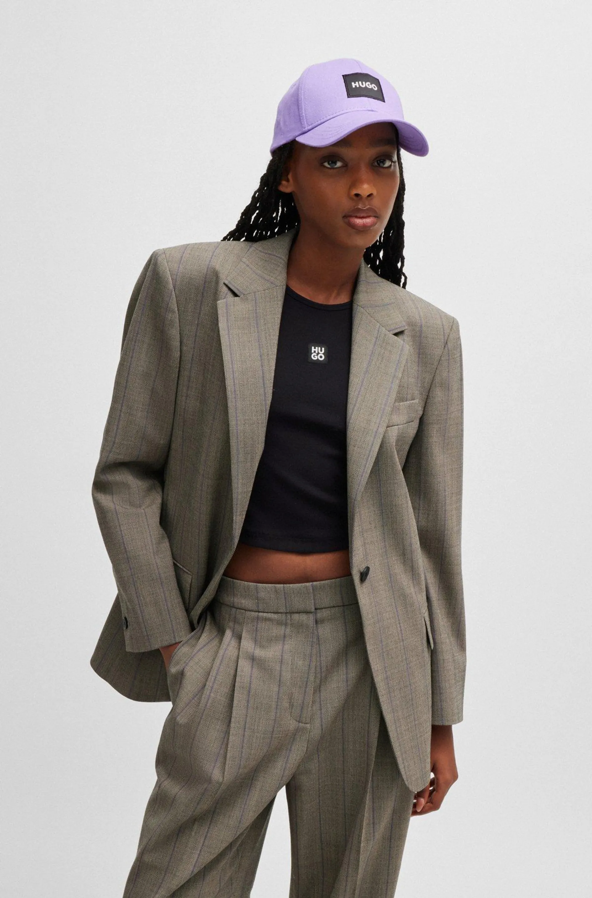 Oversized-fit jacket in striped stretch fabric