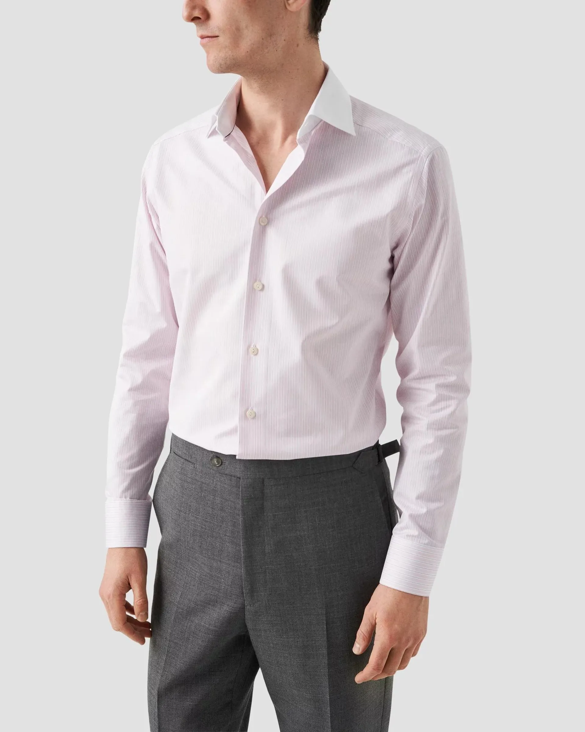 Pink Striped White Collar Signature Twill Shirt