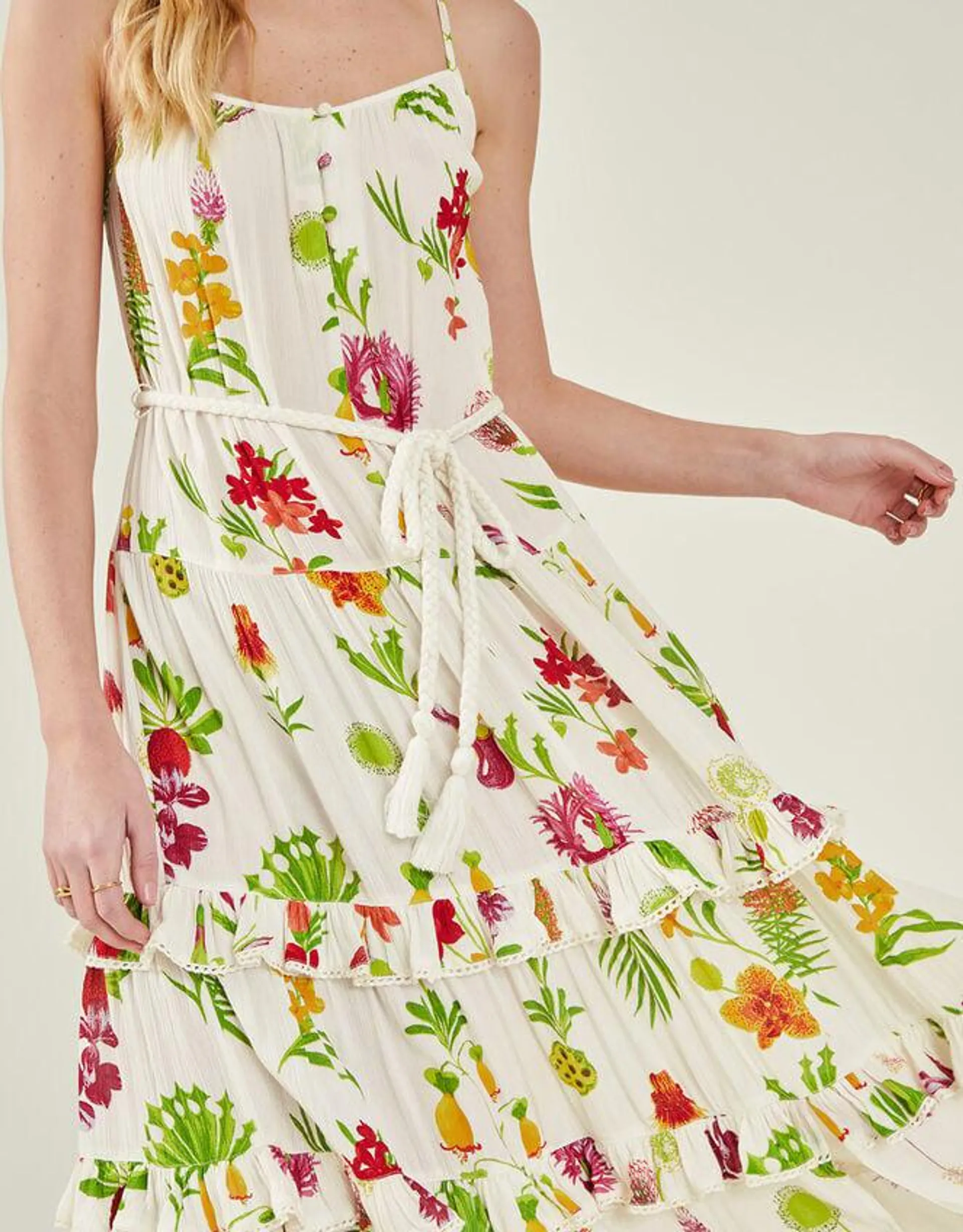 Botanical Strap Dress White