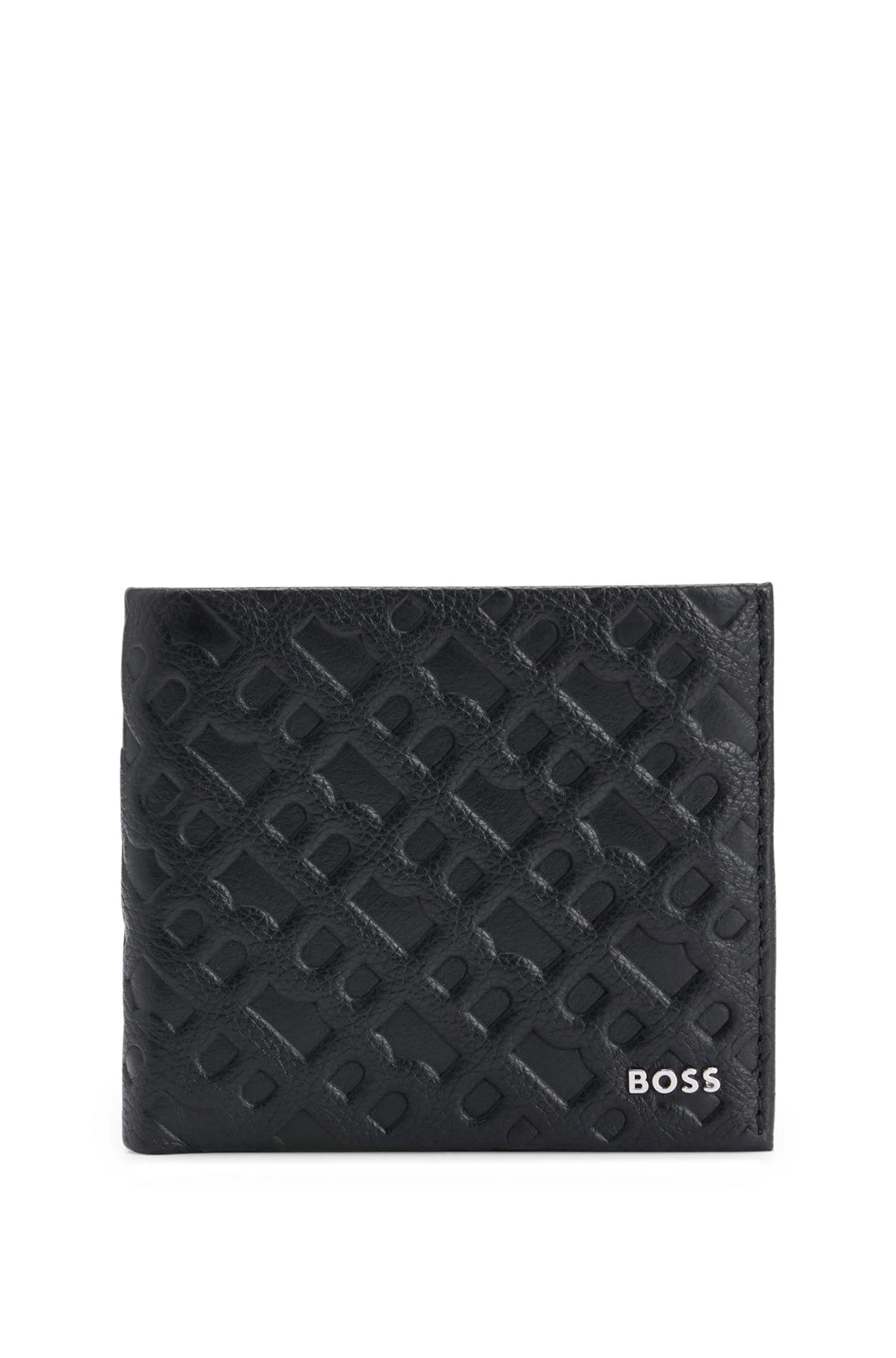 Grained-leather wallet with embossed monograms