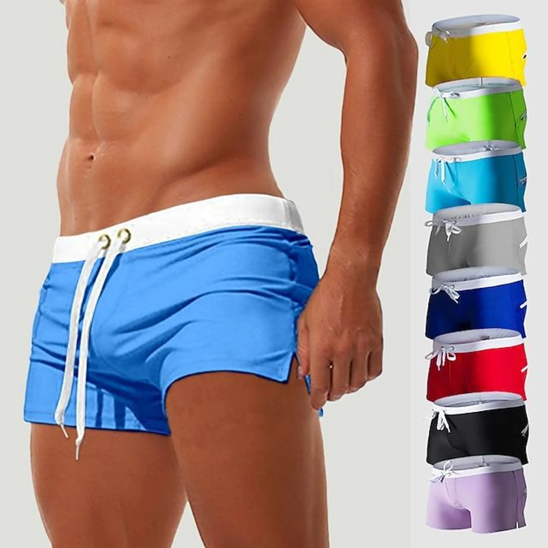 Men's Board Shorts Swim Shorts Swim Trunks Drawstring with Mesh lining Zipper Pocket Solid Color Quick Dry Comfortable Holiday Swimming Pool Hawaiian Casual / Sporty Slim Black White Low Waist