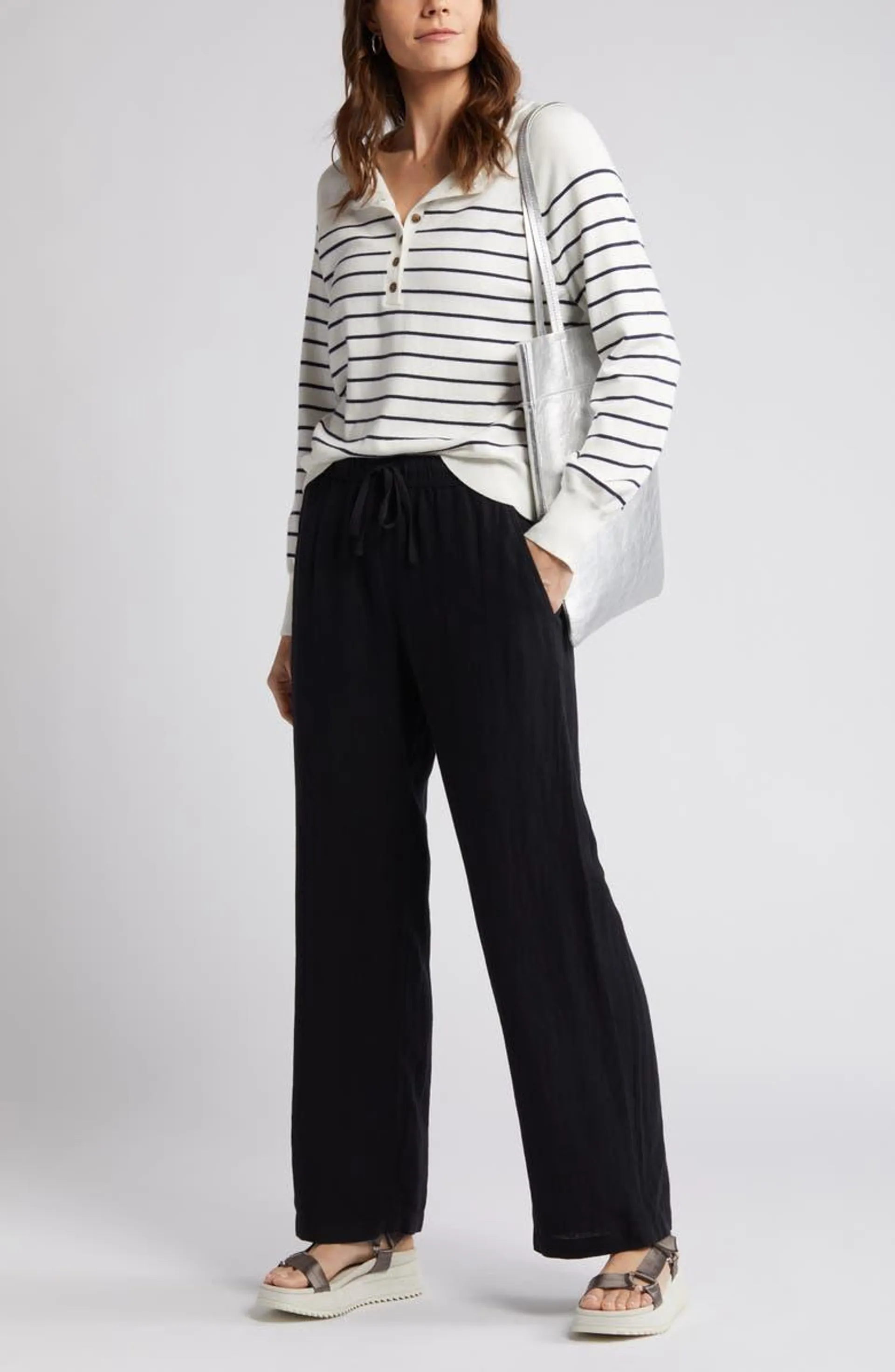 Drawstring Straight Leg Linen Pants