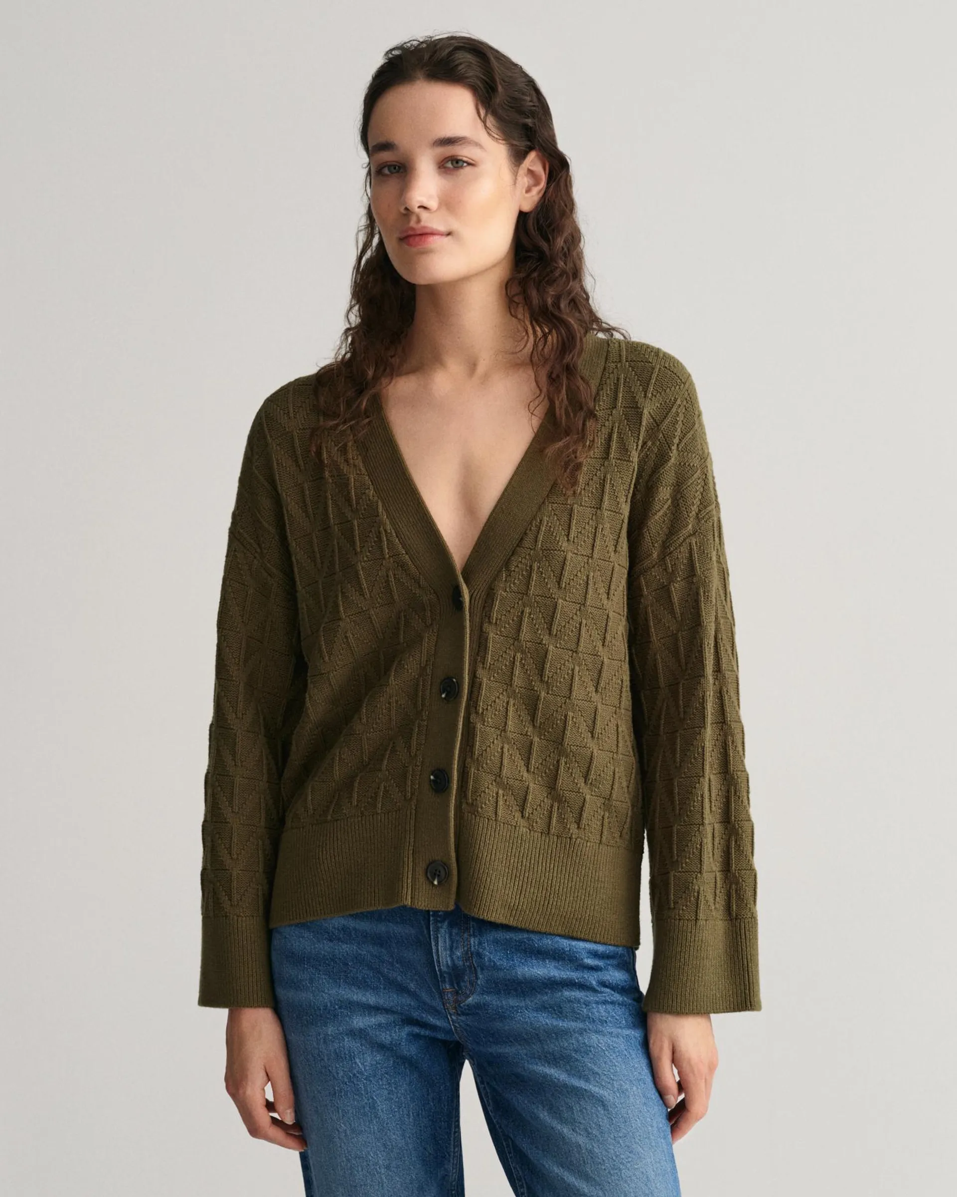Fiskebein cardigan med V-hals
