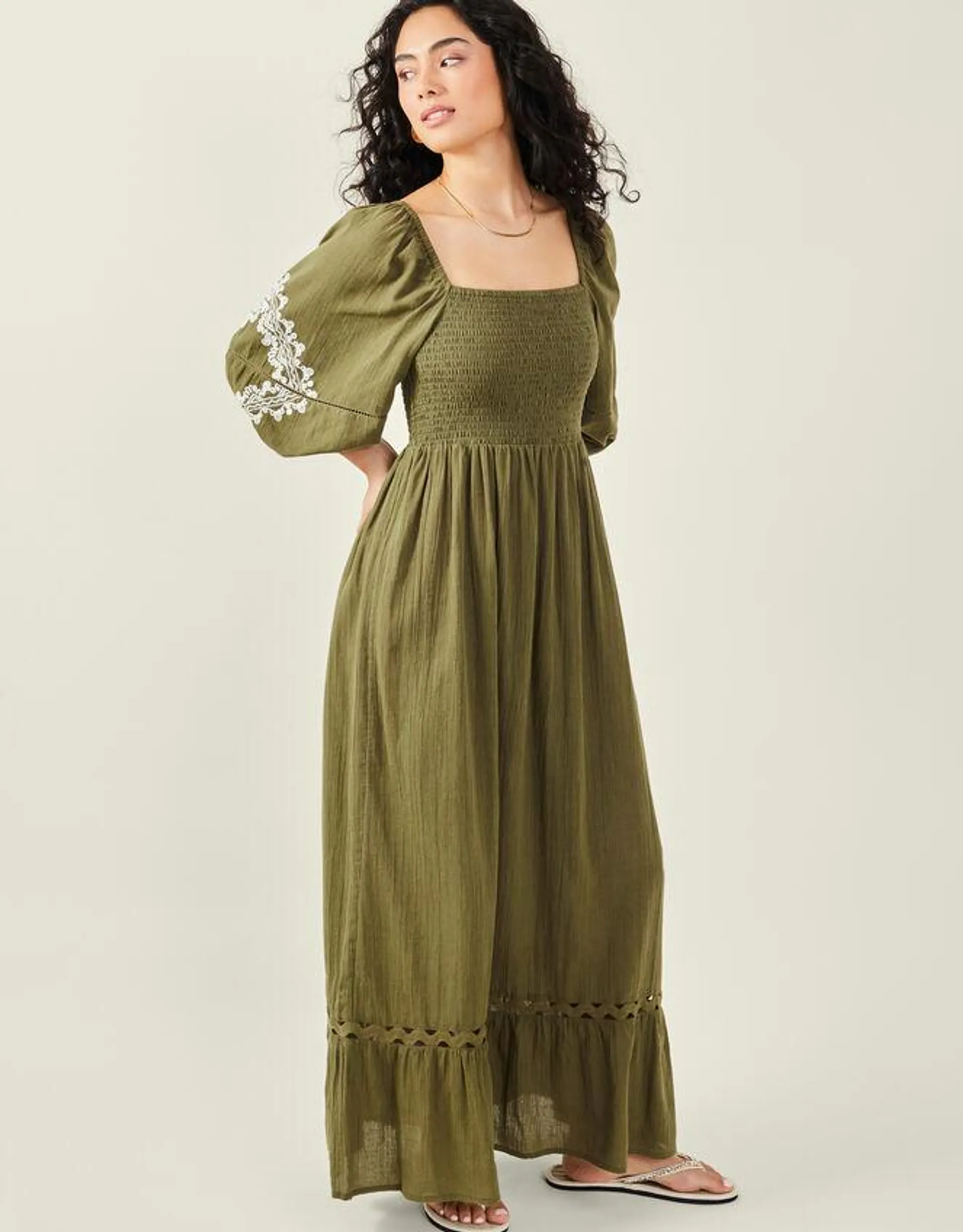 Puff Sleeve Maxi Dress Green