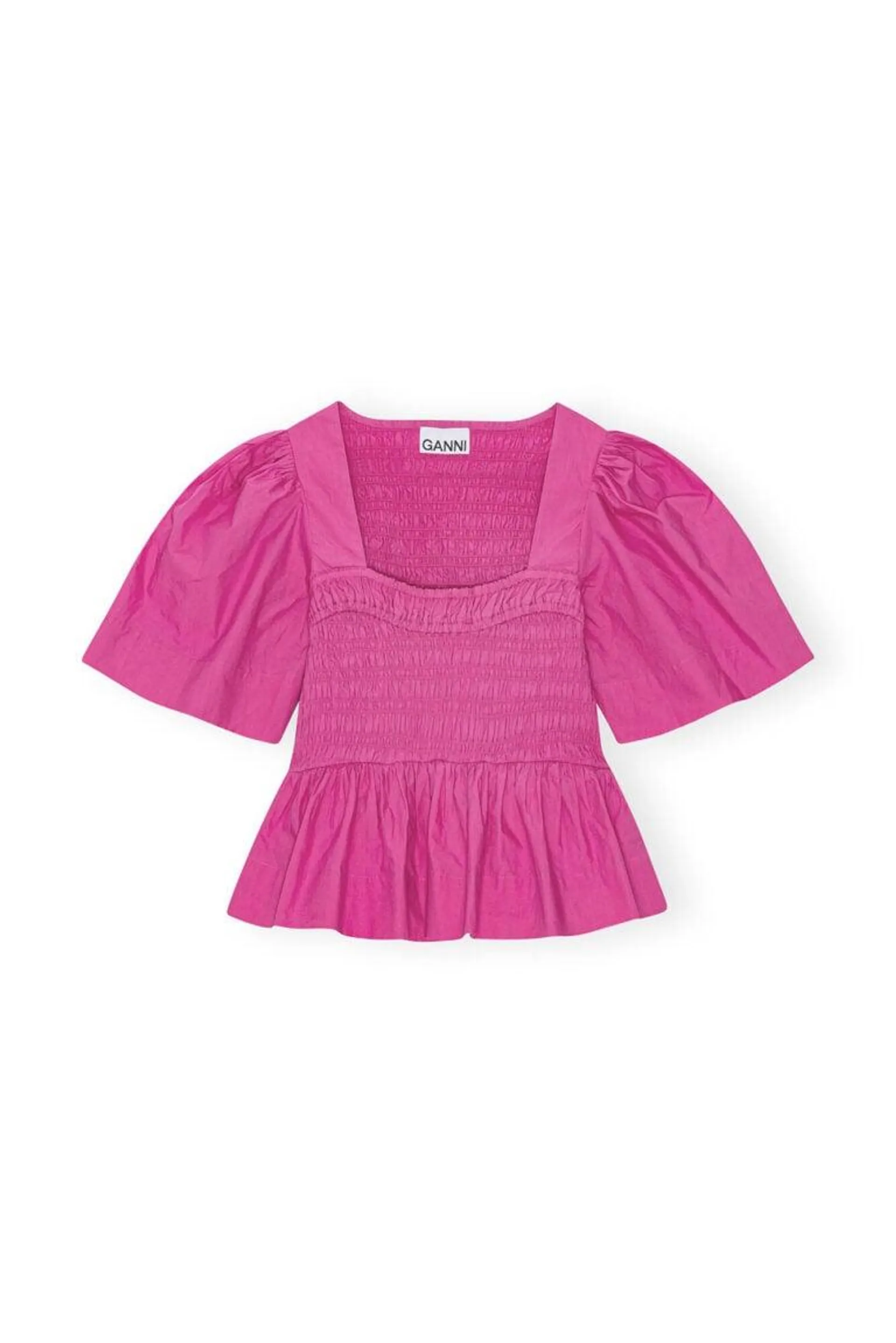 Cotton Poplin Open-Neck Smock Blouse – Rosa