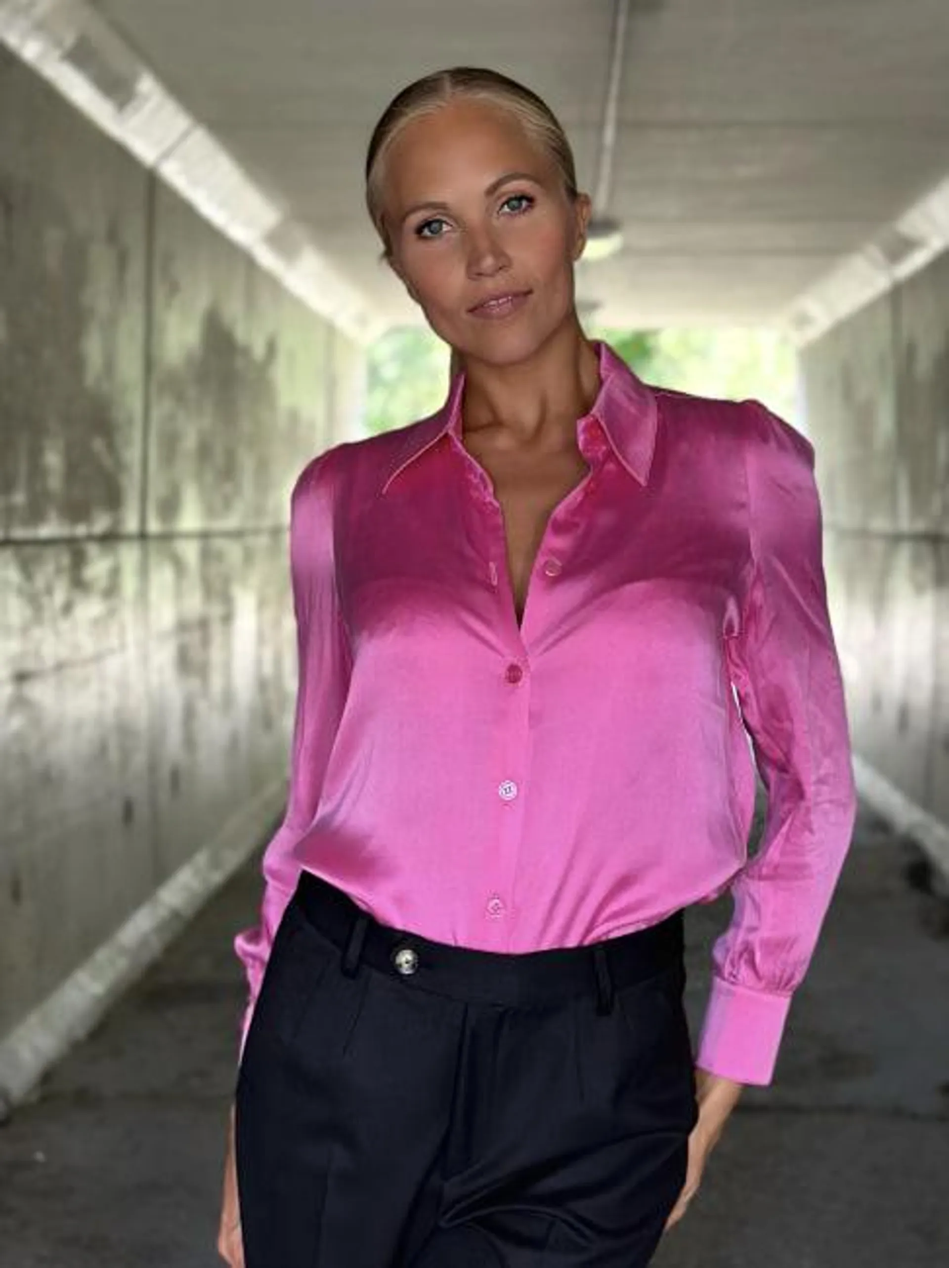 Latia Puff Silk Shirt Pink 36