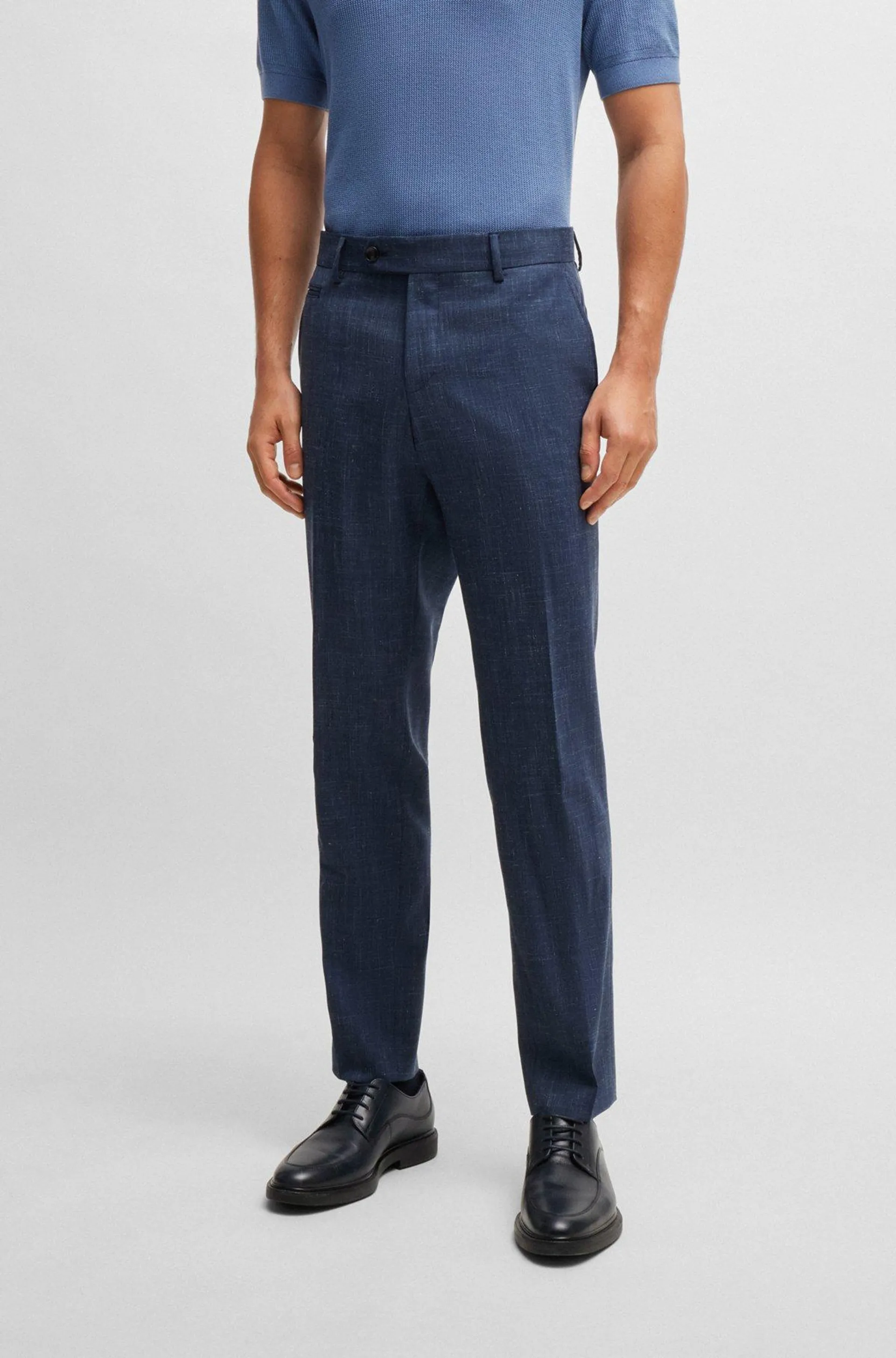 Slim-fit trousers in virgin wool and linen