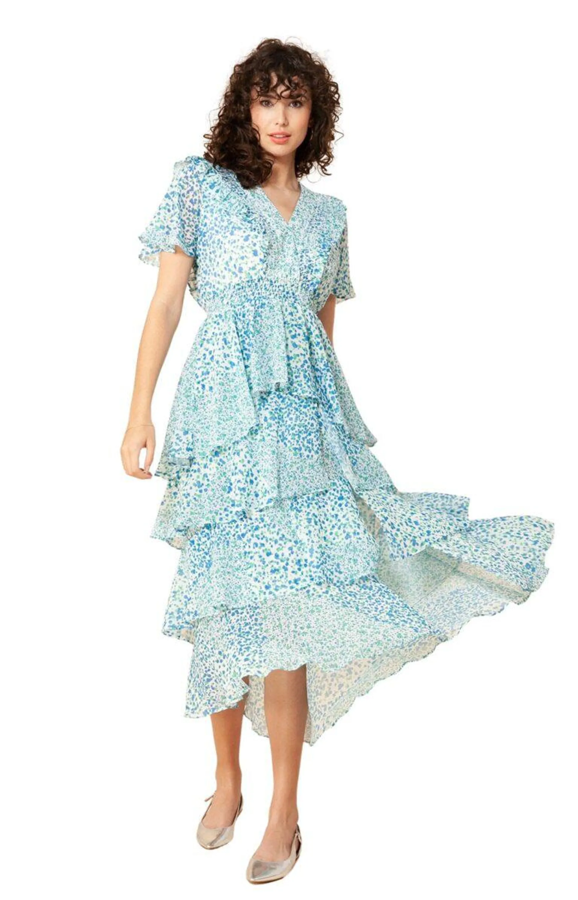 Sania Dress With Tiered Skirt – Blå