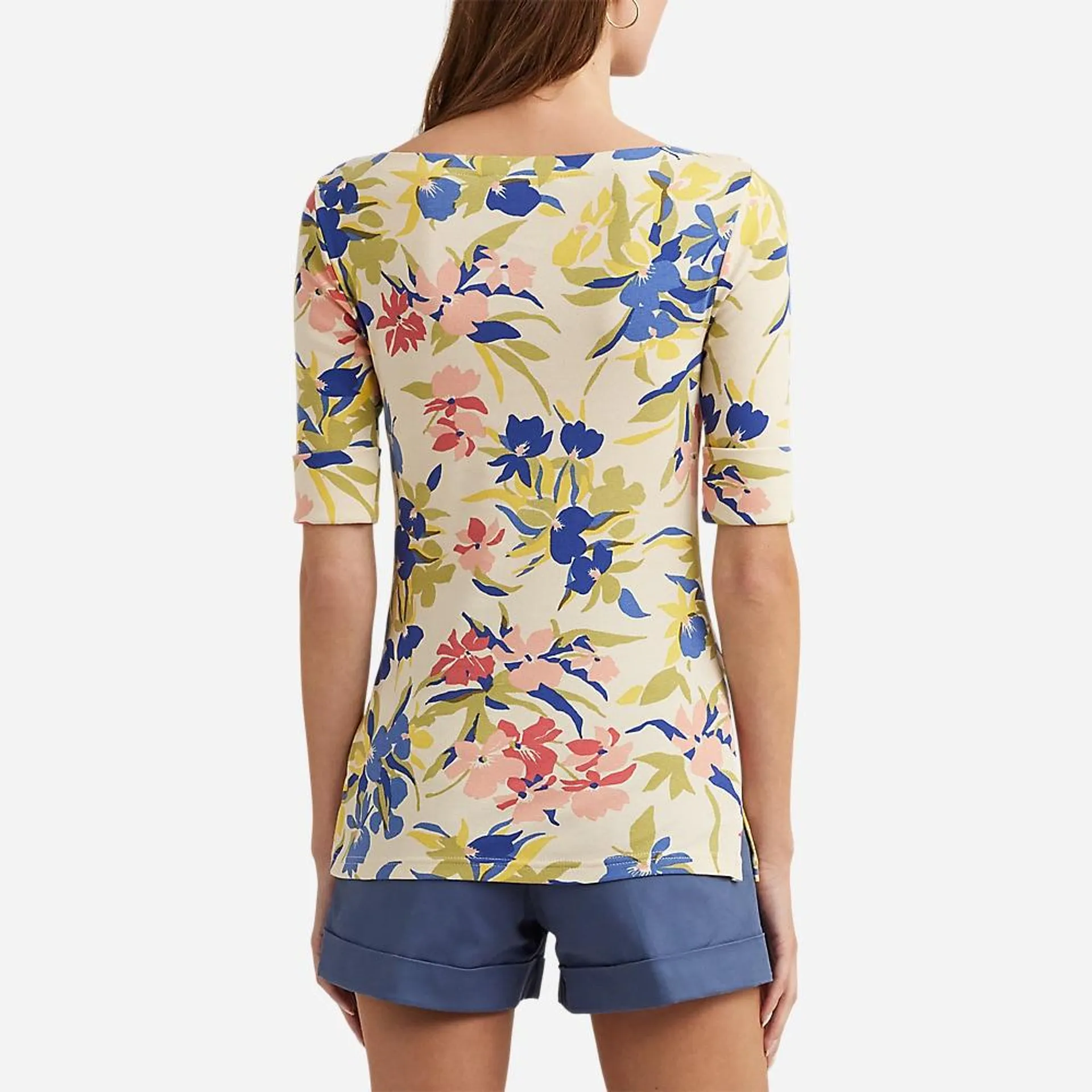 Floral Stretch Cotton Boatneck Tee - Floral