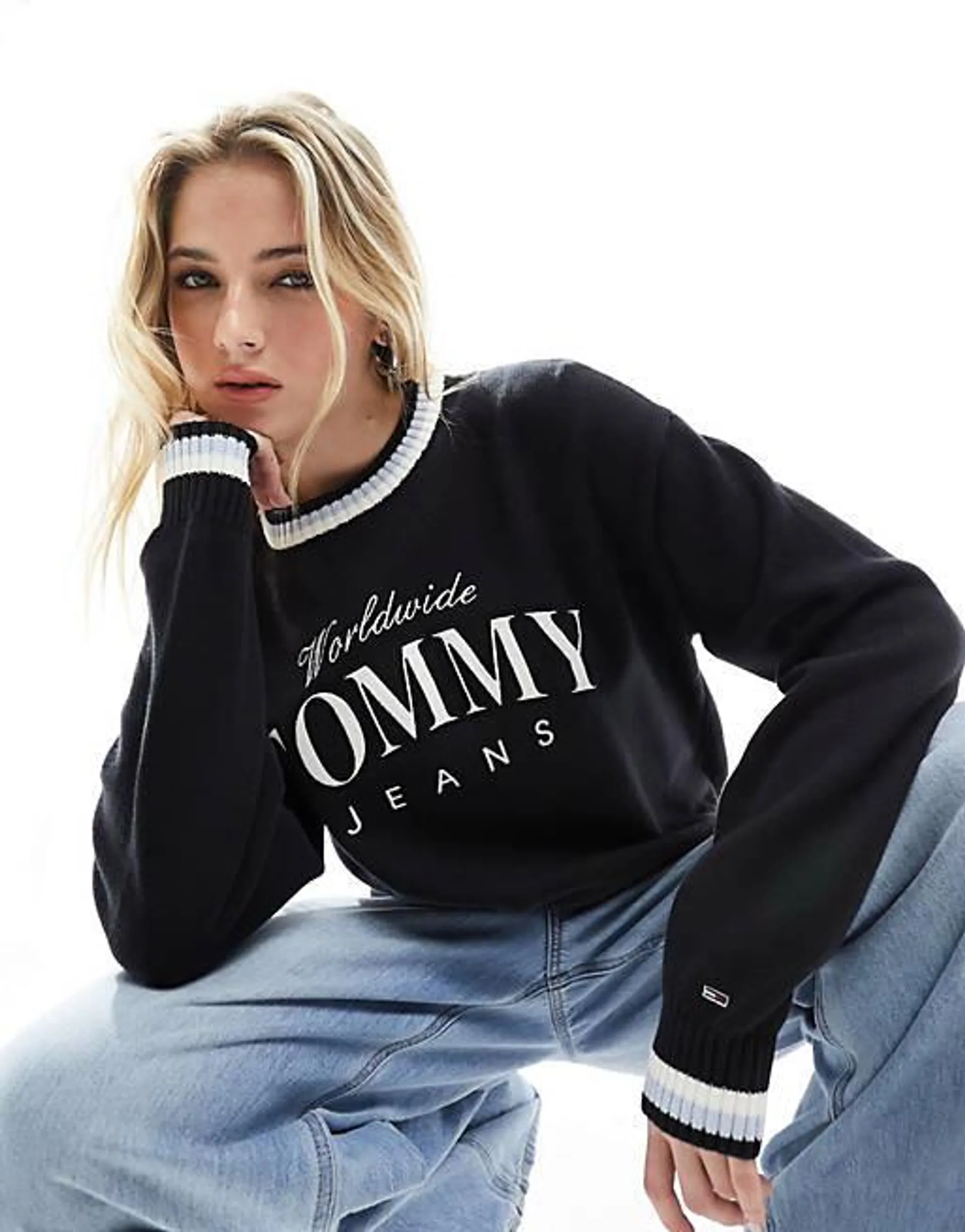 Tommy Jeans varsity sweater in black