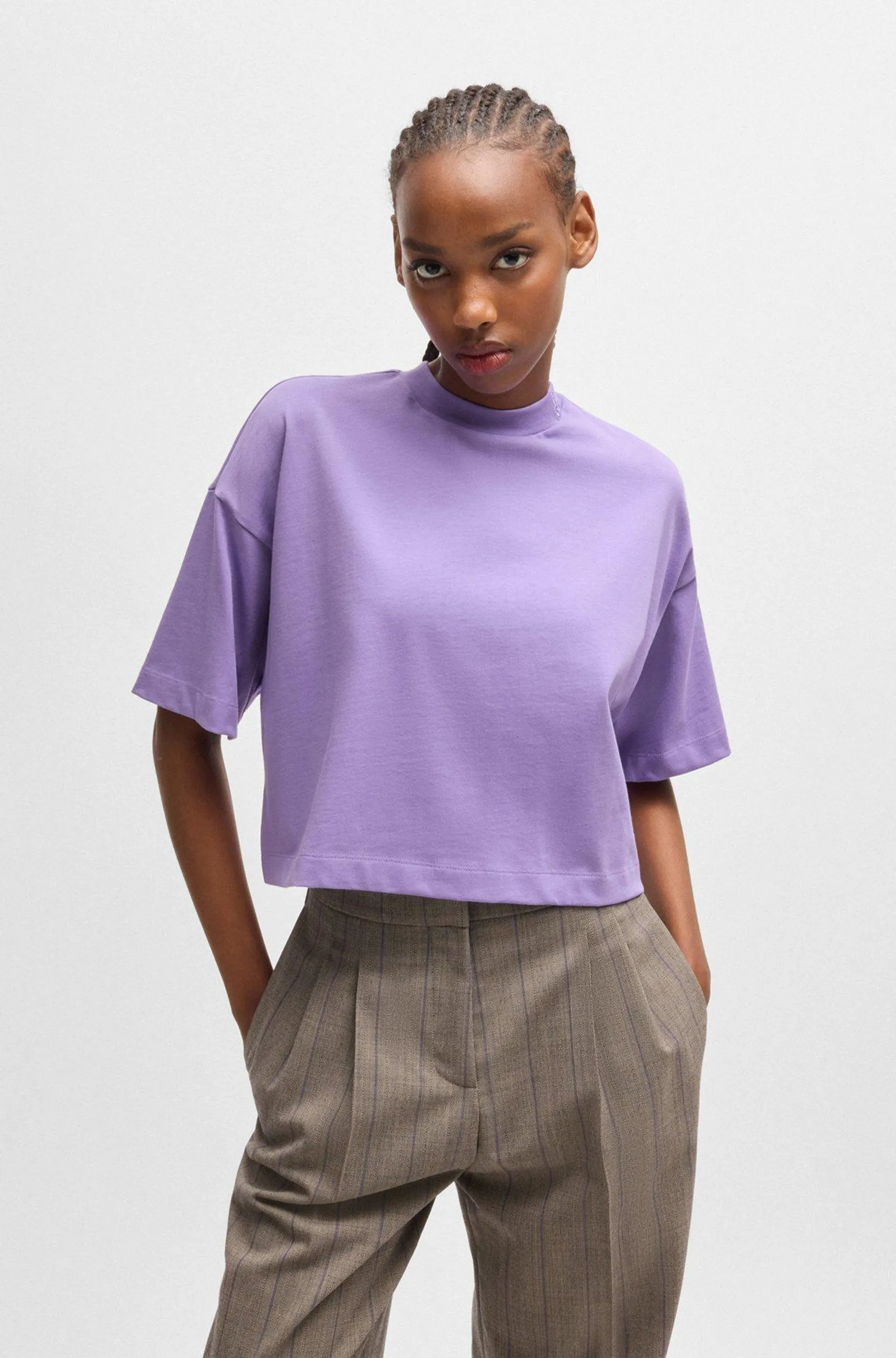 Cotton-jersey relaxed-fit cropped T-shirt with stacked logo