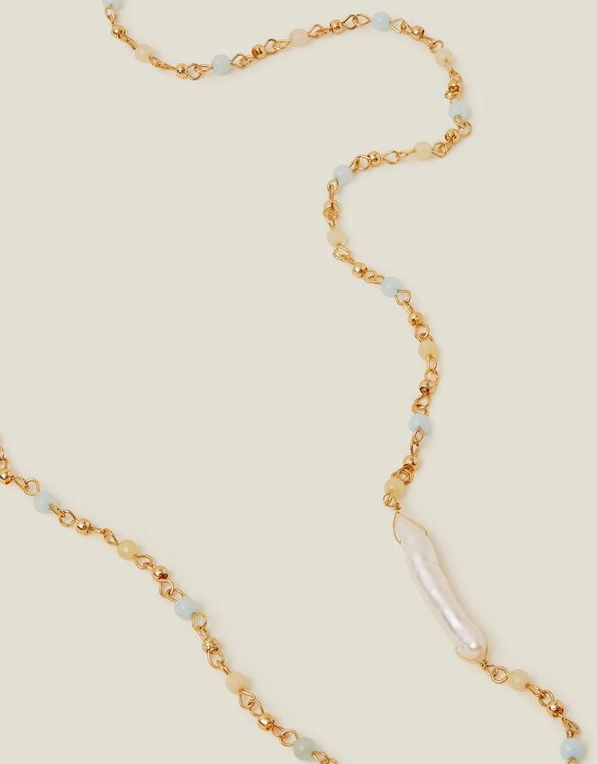 14ct Gold-Plated Longline Pearl Bead Chain Necklace