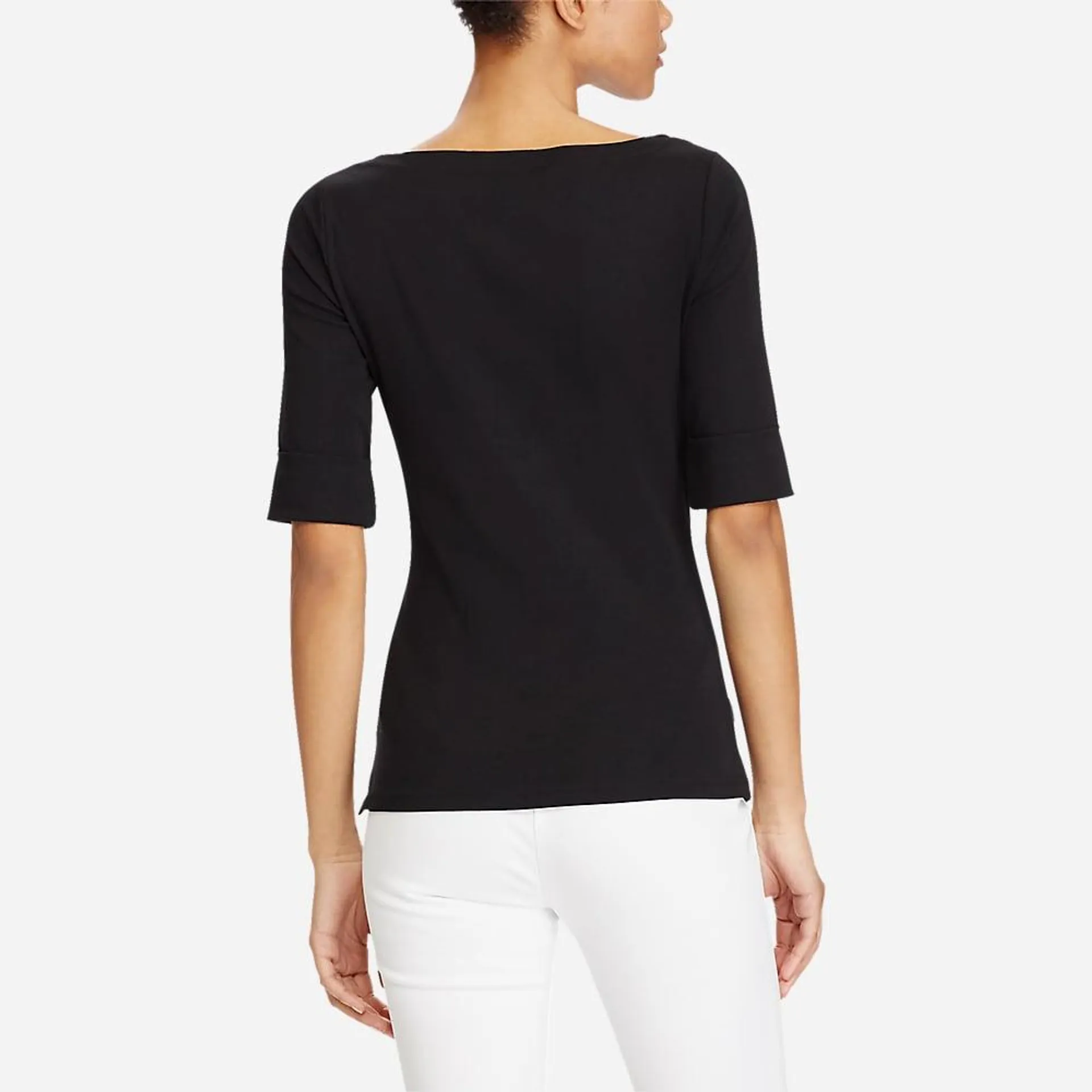 Stretch Cotton Boatneck Tee - Polo Black