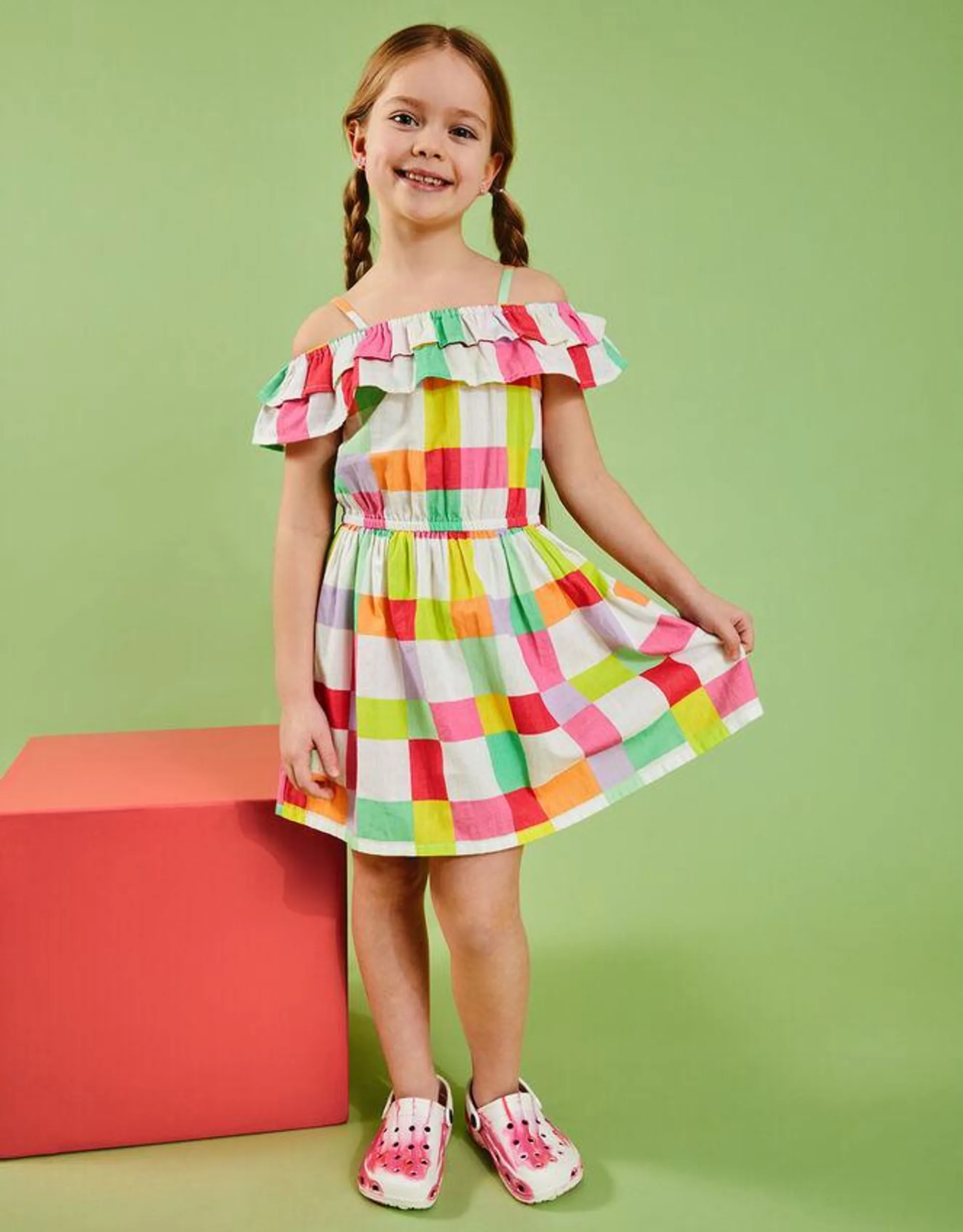 Girls Check Dress Multi