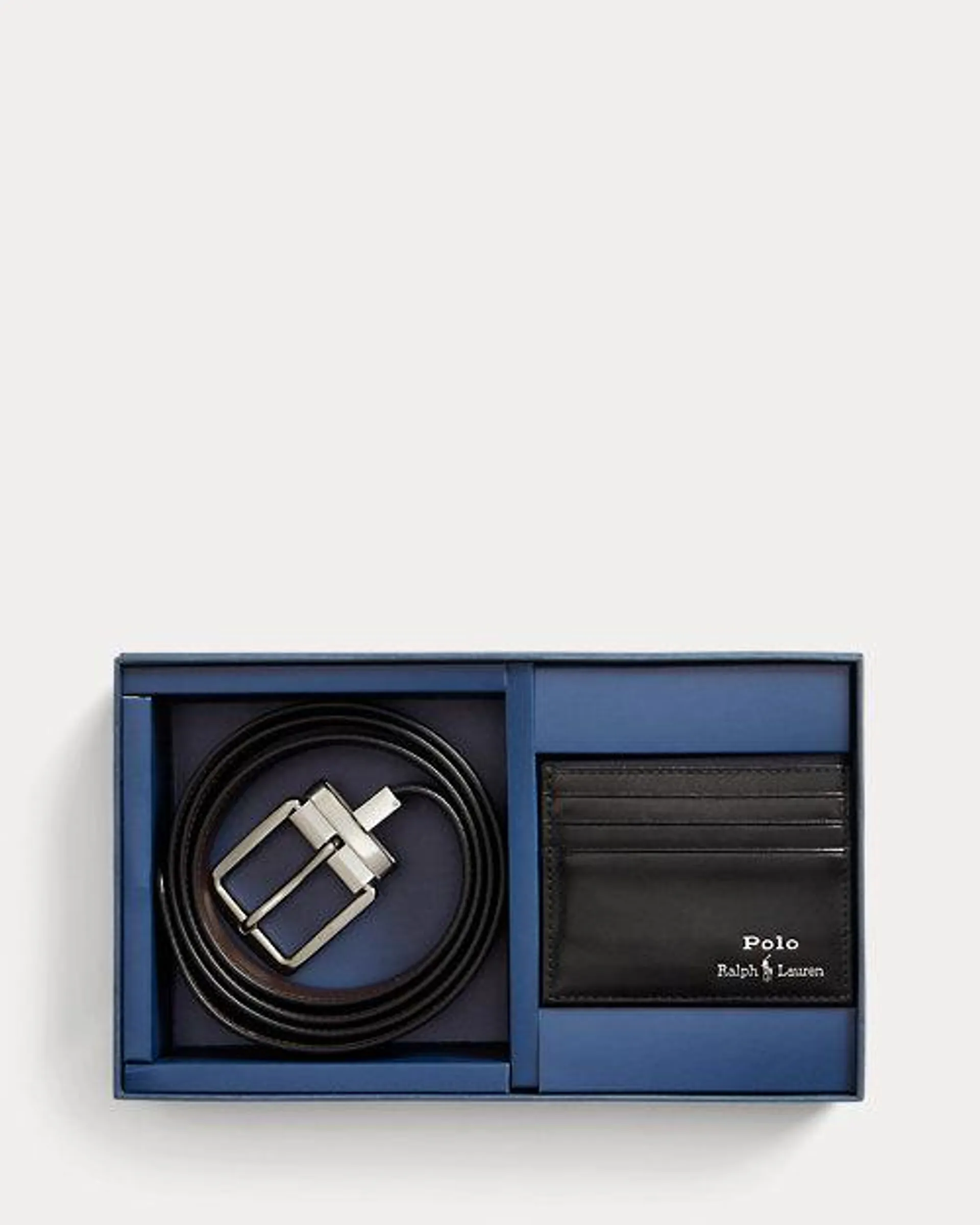 Leather Belt & Card Case Gift Set