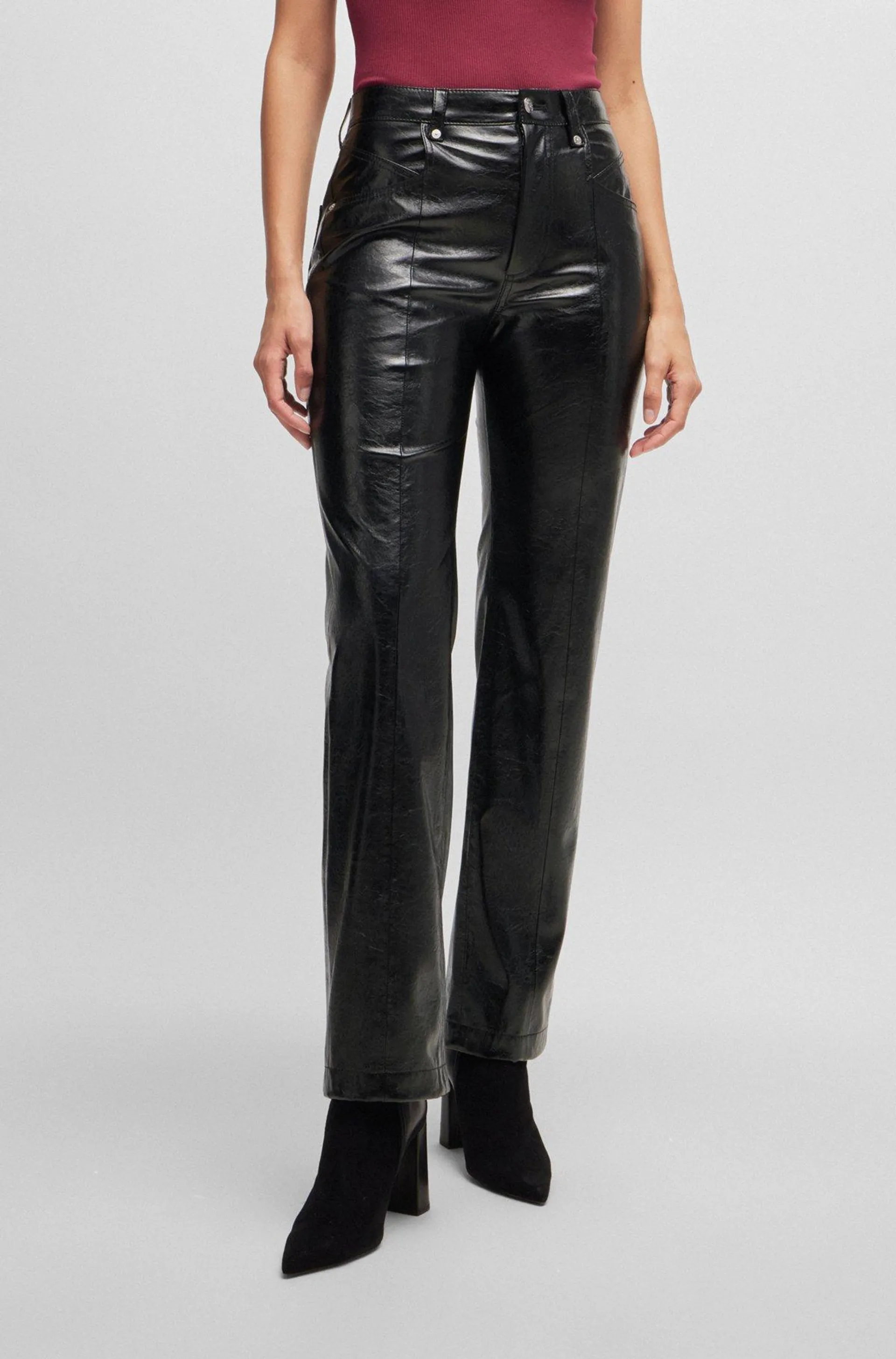 Straight-fit trousers in patent faux leather