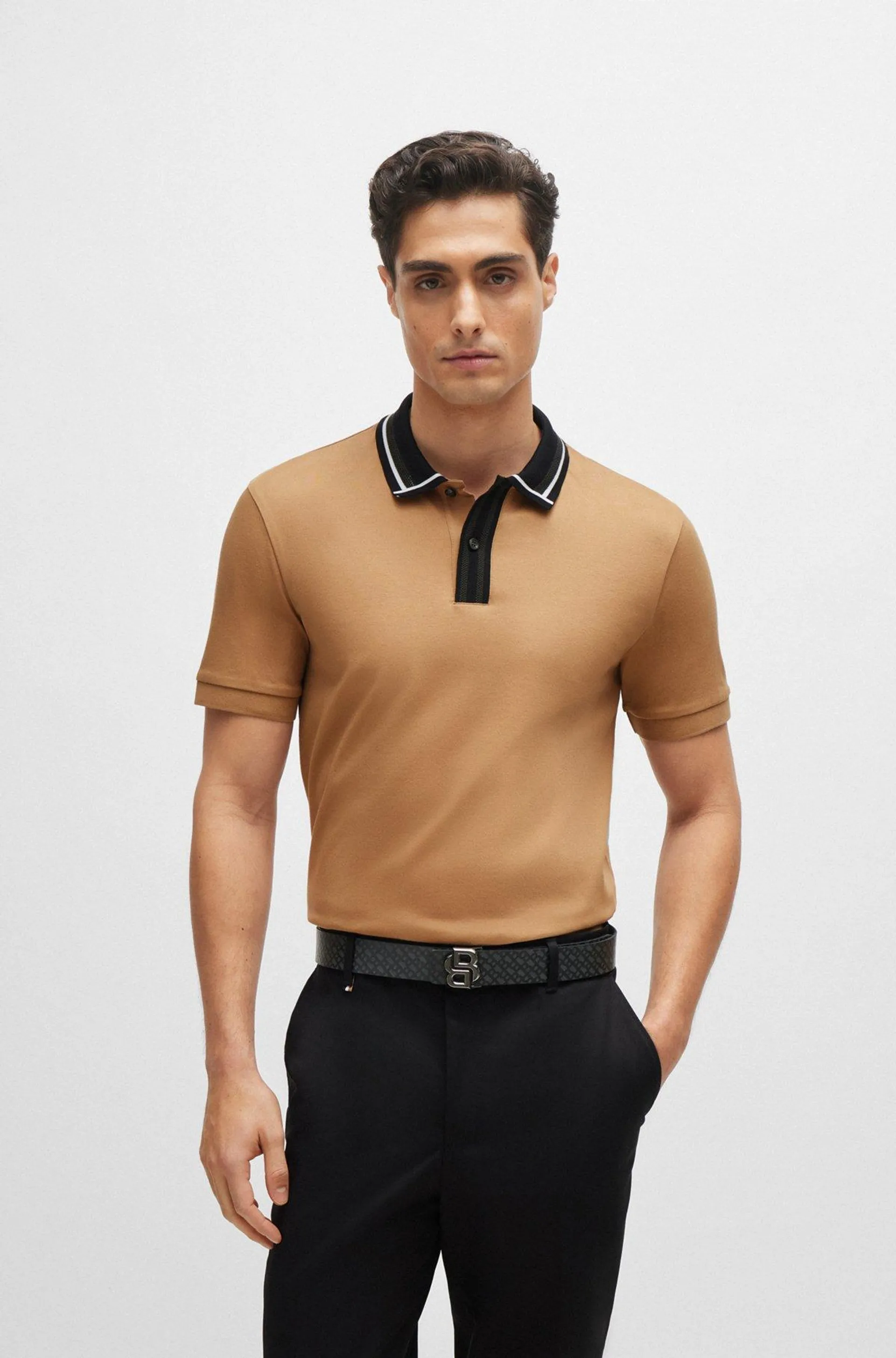 Mercerised-cotton slim-fit polo shirt with contrast stripes