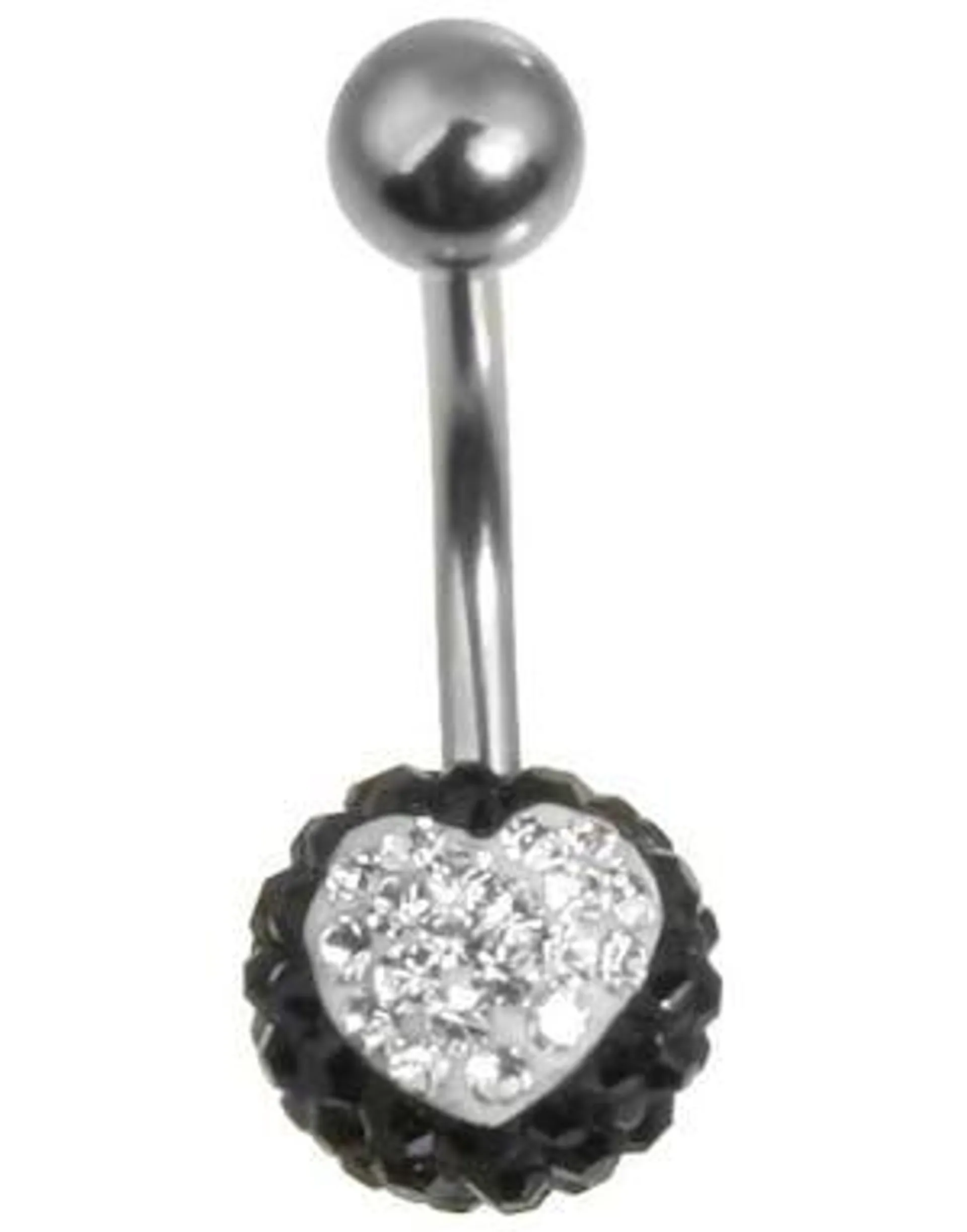 Sparkling Heart Navlepiercing - Svart/Hvit