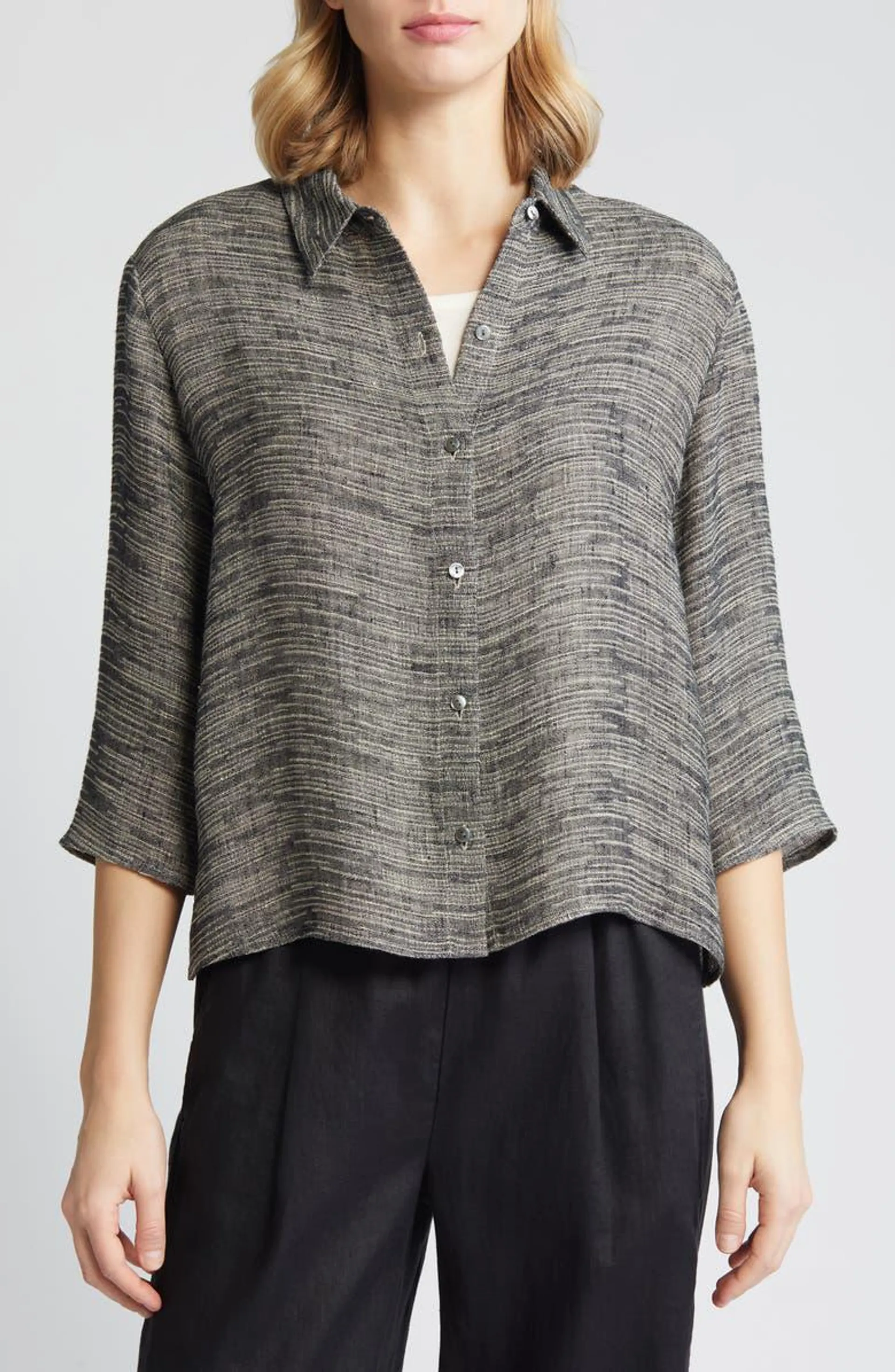 Jacquard Organic Linen Blend Button-Up Shirt