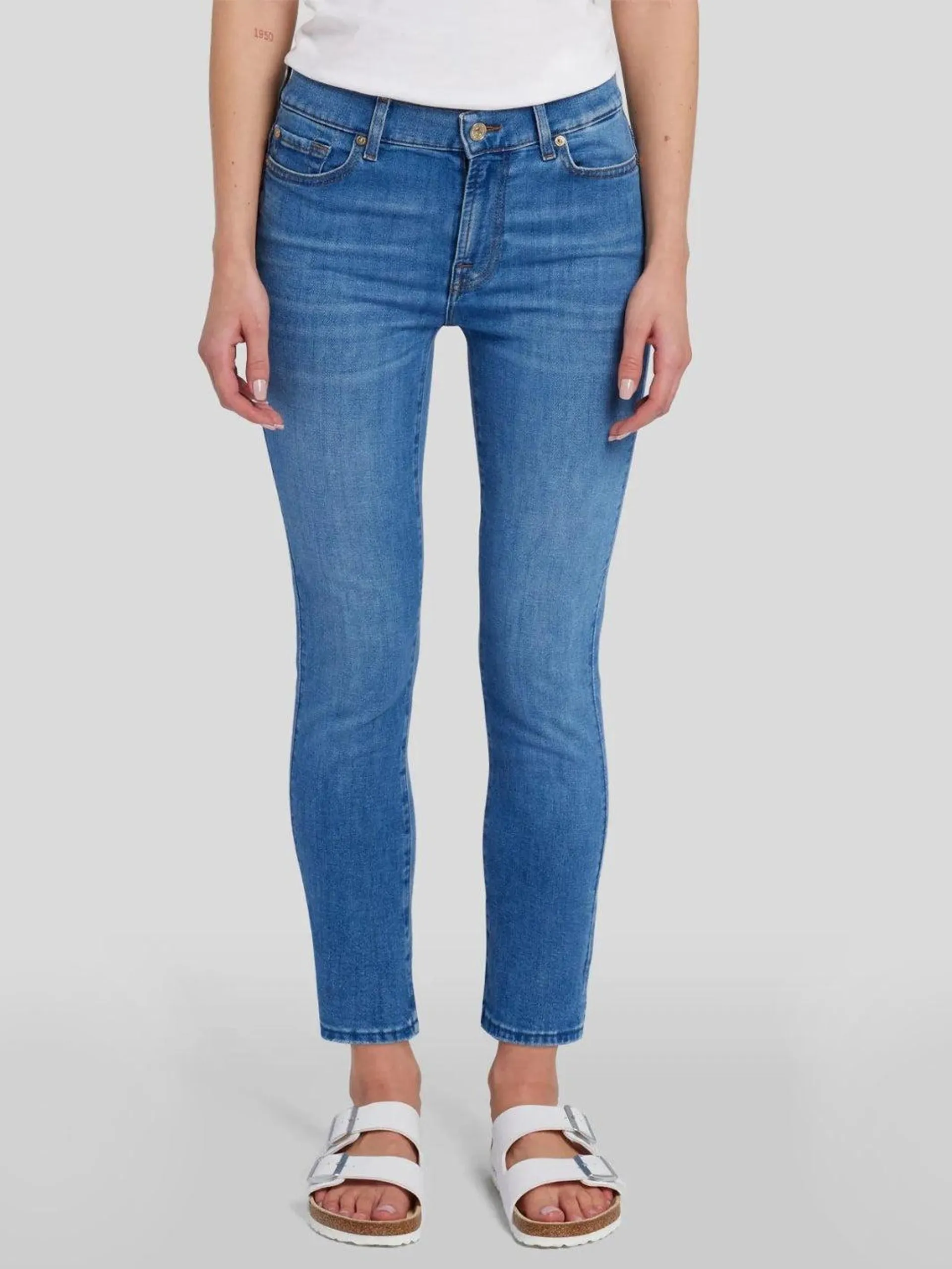 ROXANNE ANKLE MID WAIST SLIM JEANS Blå