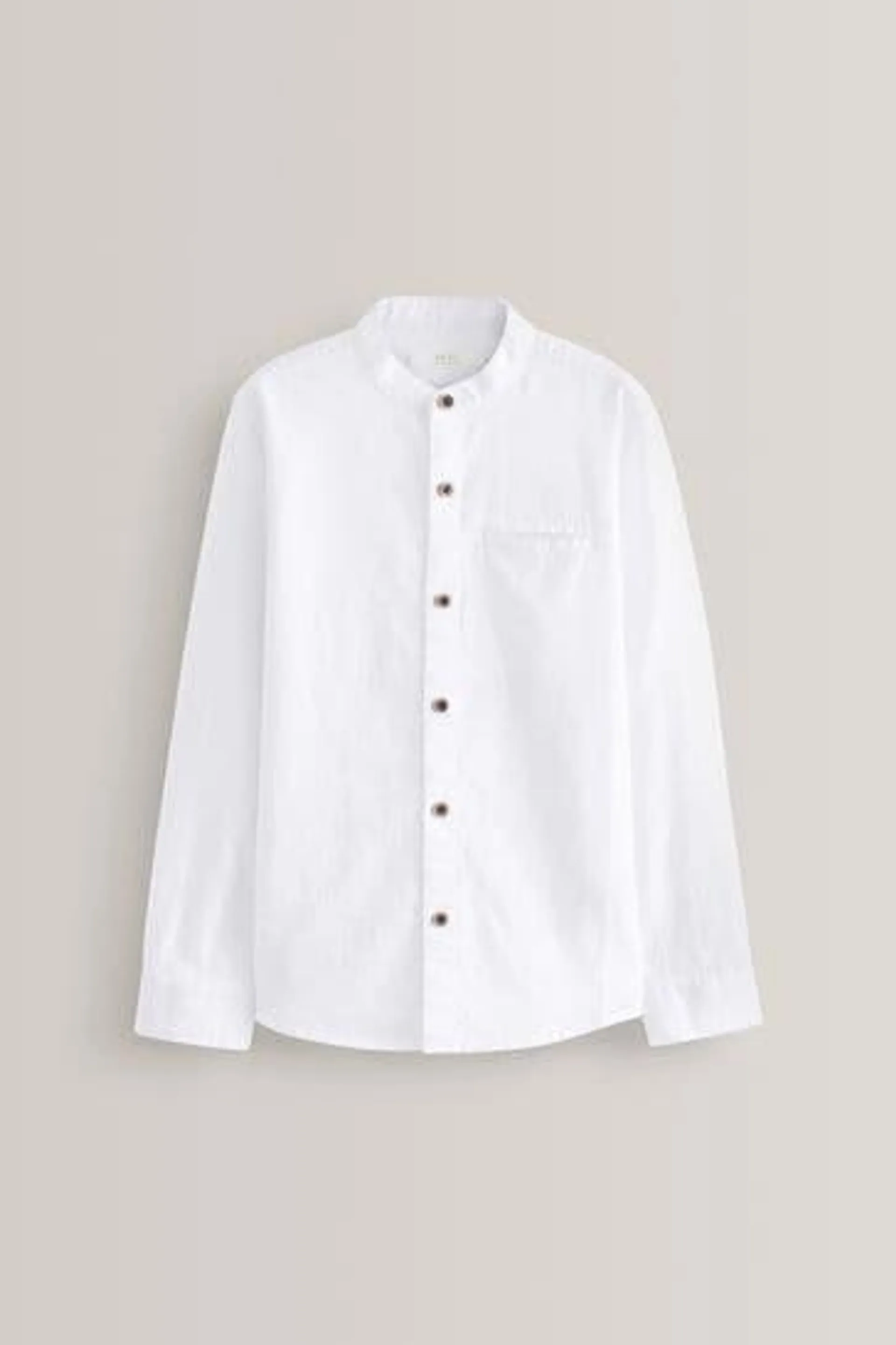 Grandad Collar Linen Mix Long Sleeve Shirt (3-16yrs)