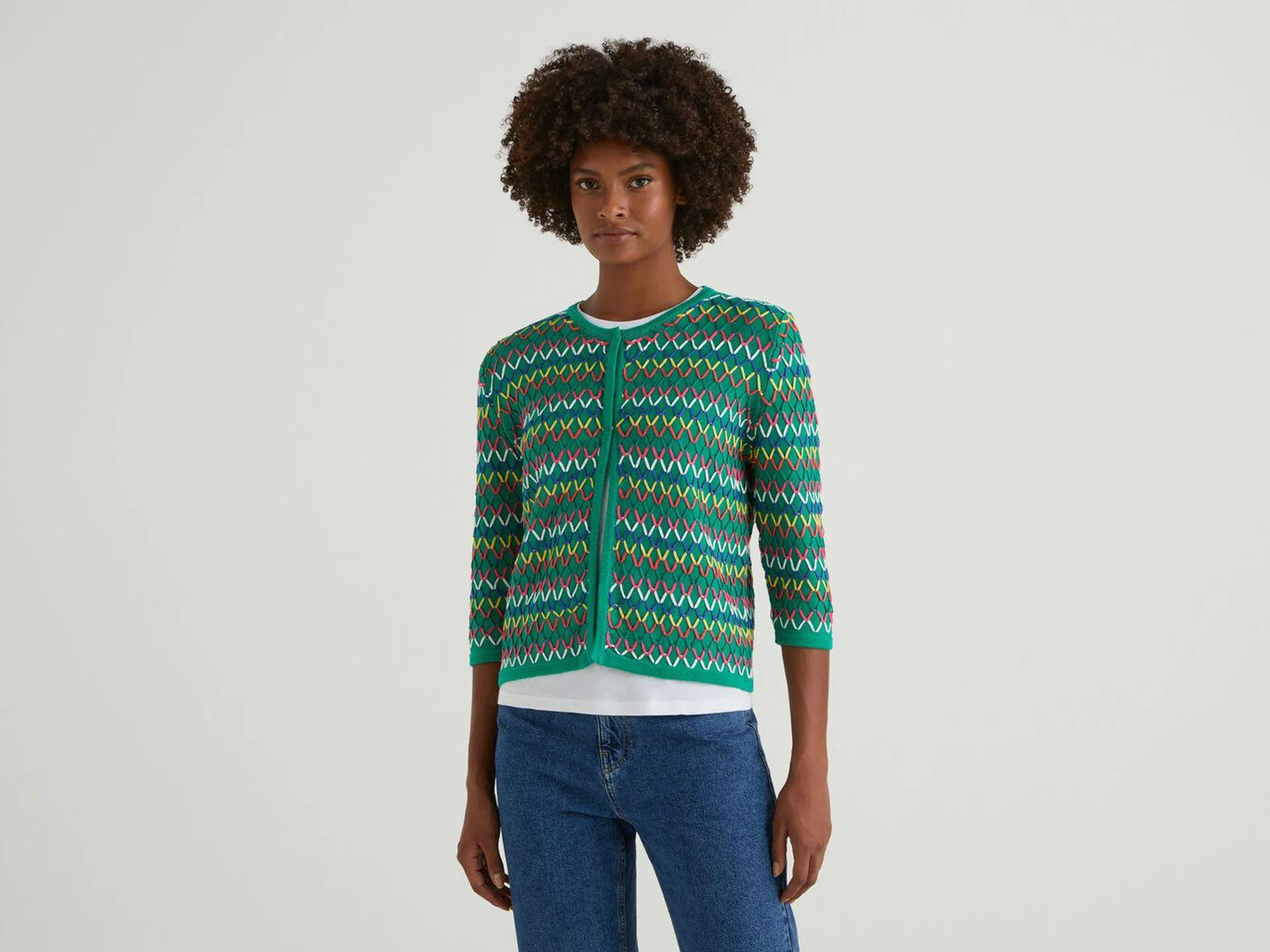 Benetton 3/4 Sleeve Cardigan Dame Grønn | Norge-1658079