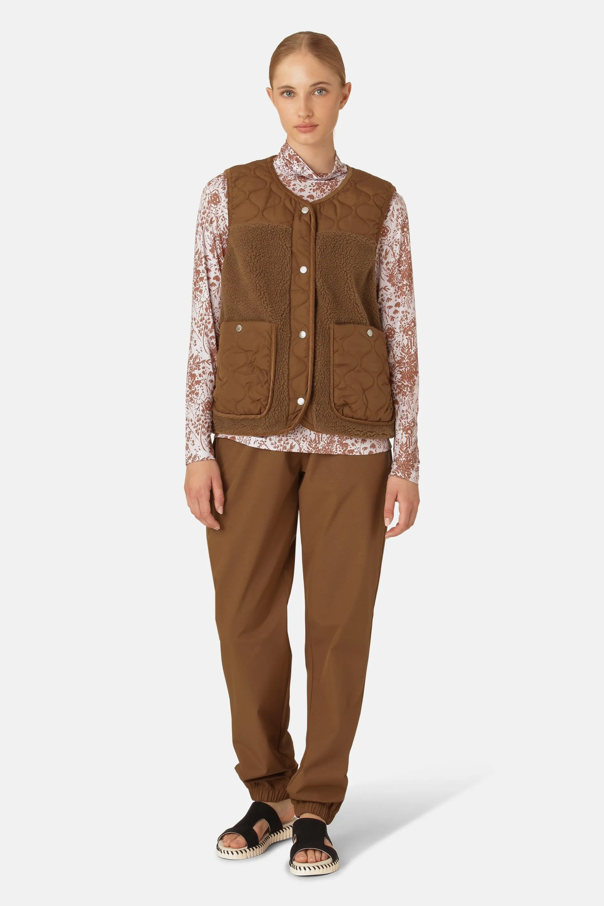 Quilt Fleece Vest - Walnut