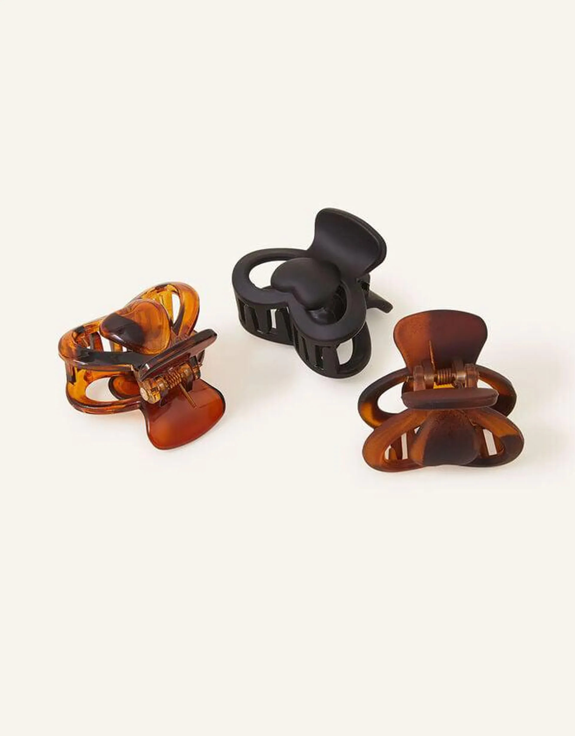 Heart Claw Clips Set of Three Brown
