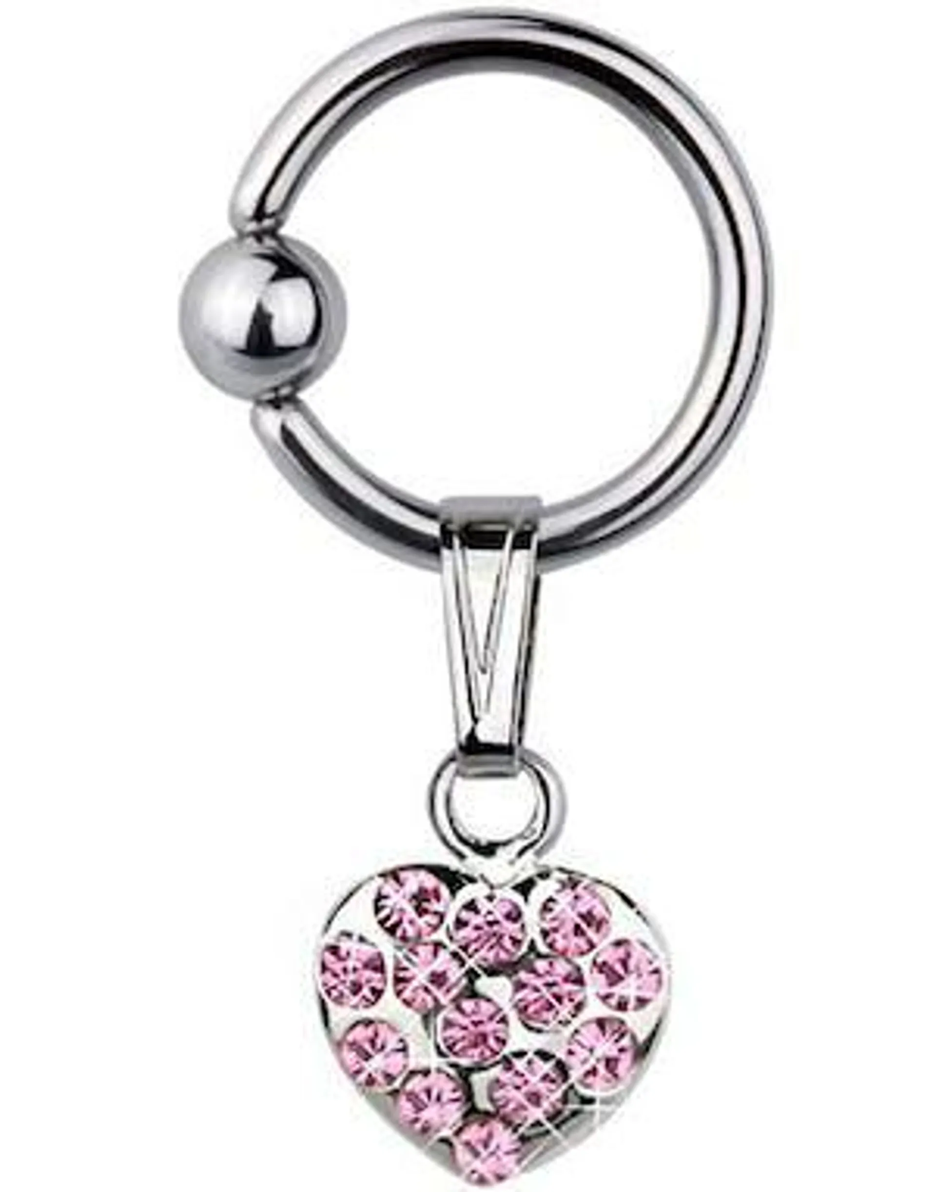 Heart With Pink Stones - 1.6 x 10 mm BCR Piercing