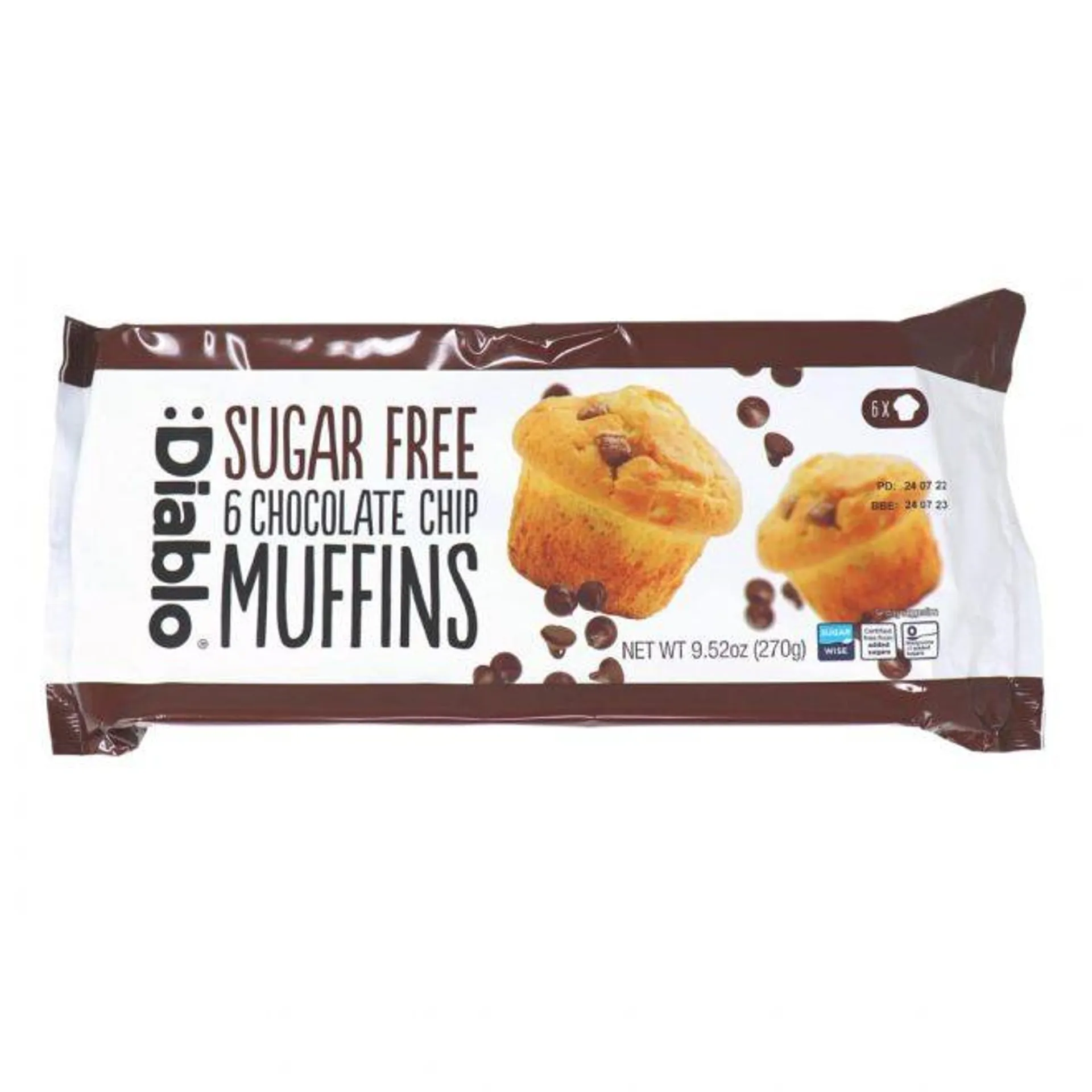 Diablo sukkerfri chocolate chip muffins 6 stk 270 g