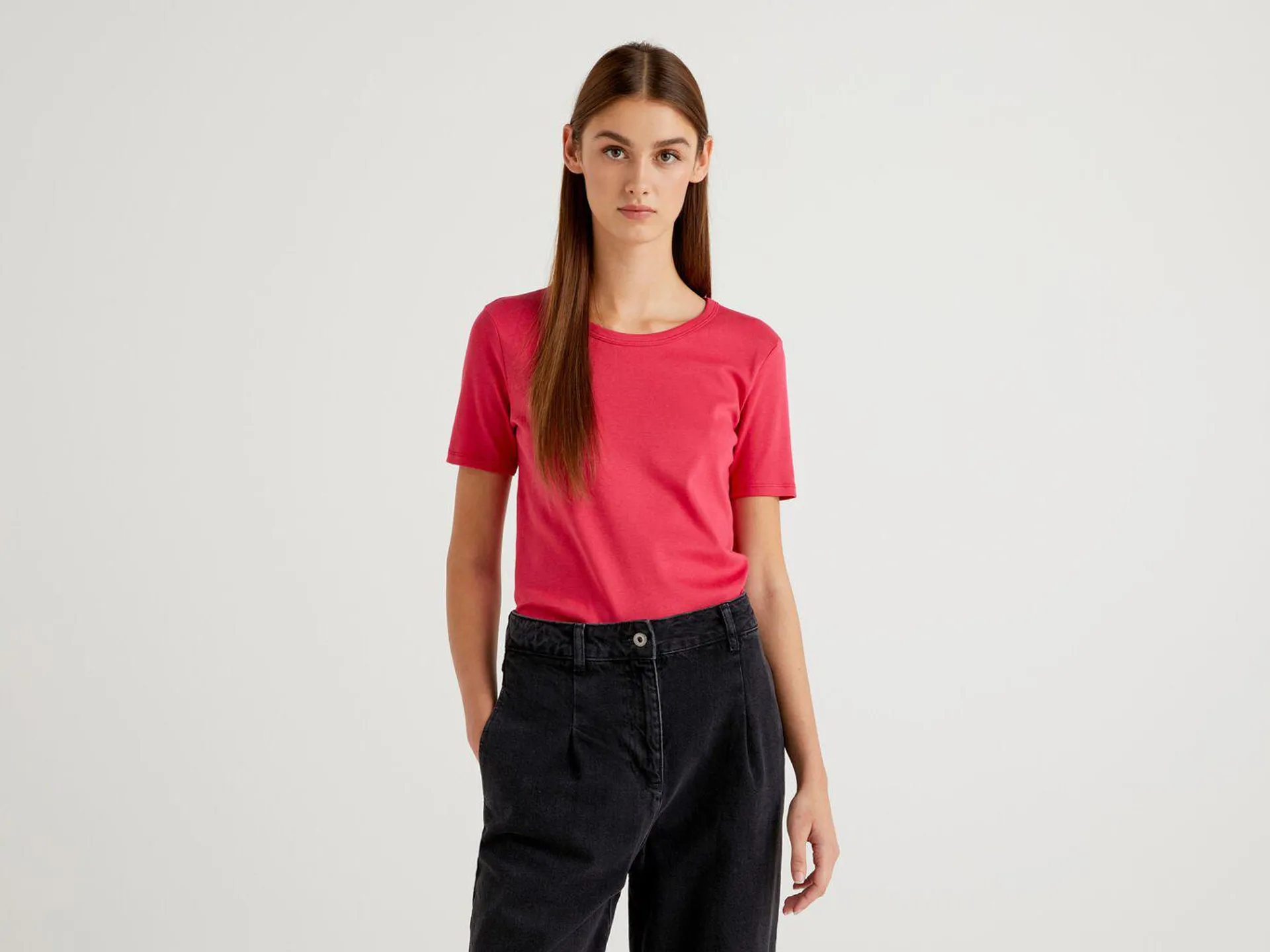 Benetton Long Fiber Bomull T-skjorte Dame Fuchsia | Norge-4865173