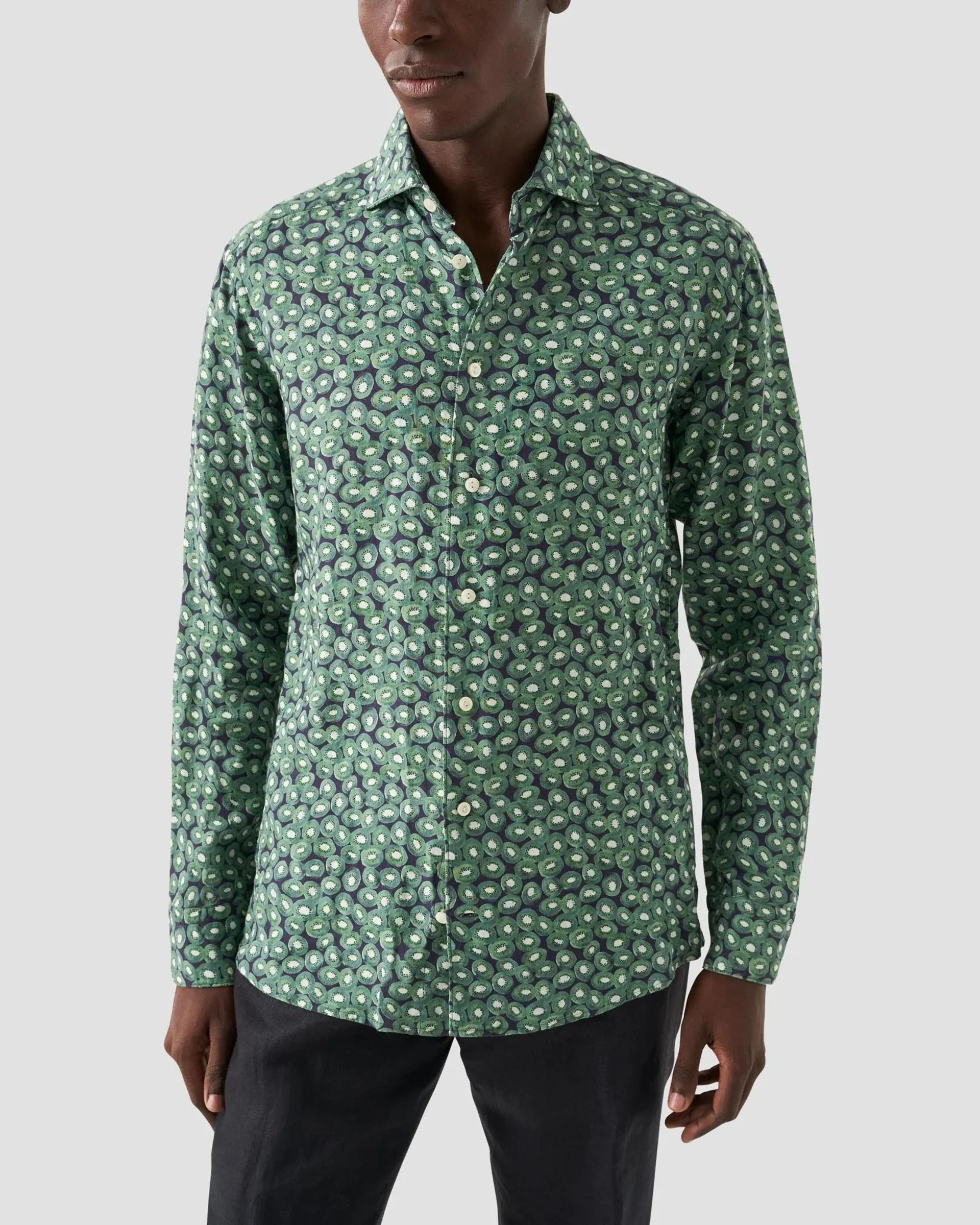 Green Kiwi Print Linen Shirt