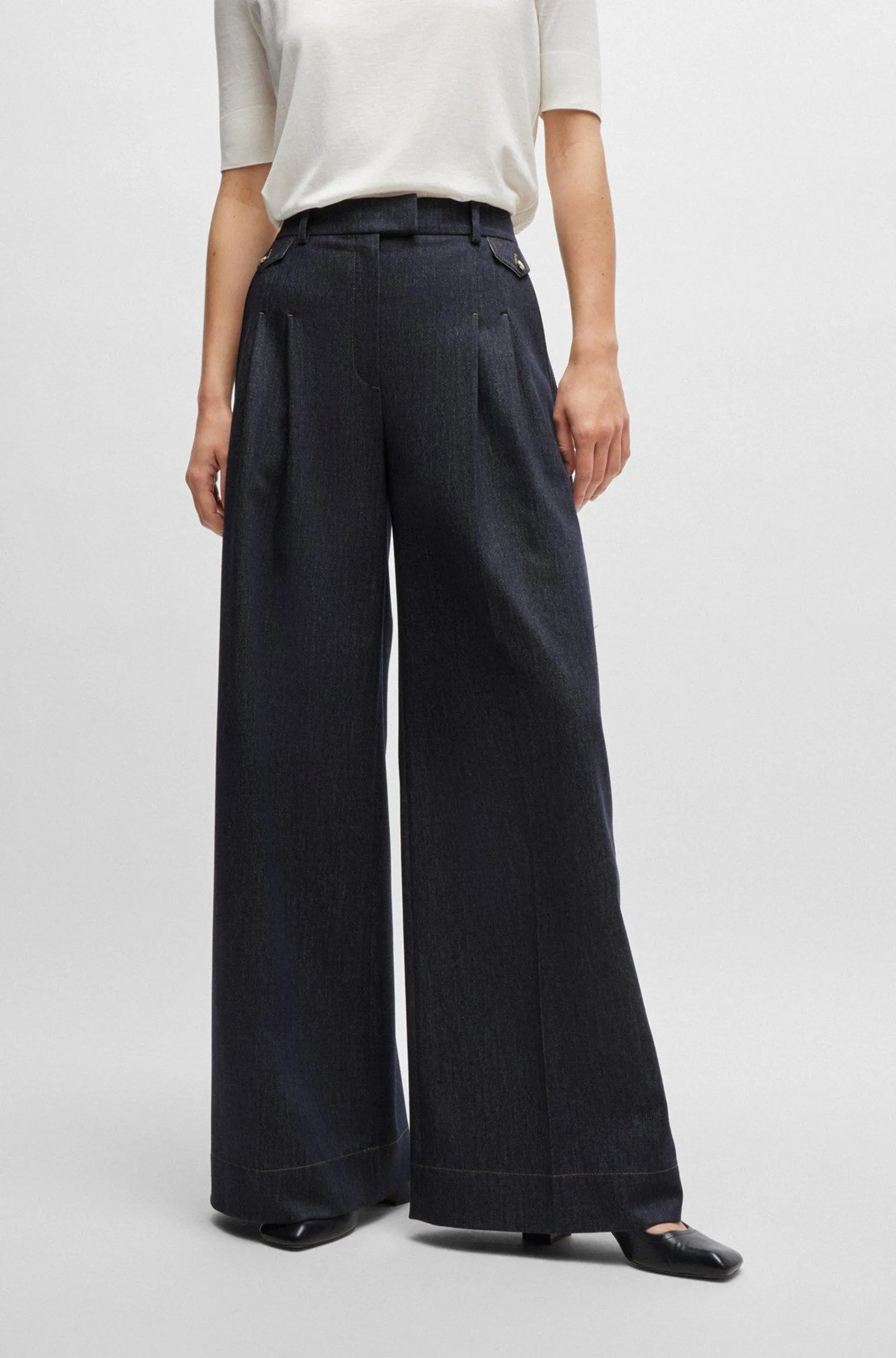 Relaxed-fit trousers in denim-effect virgin wool