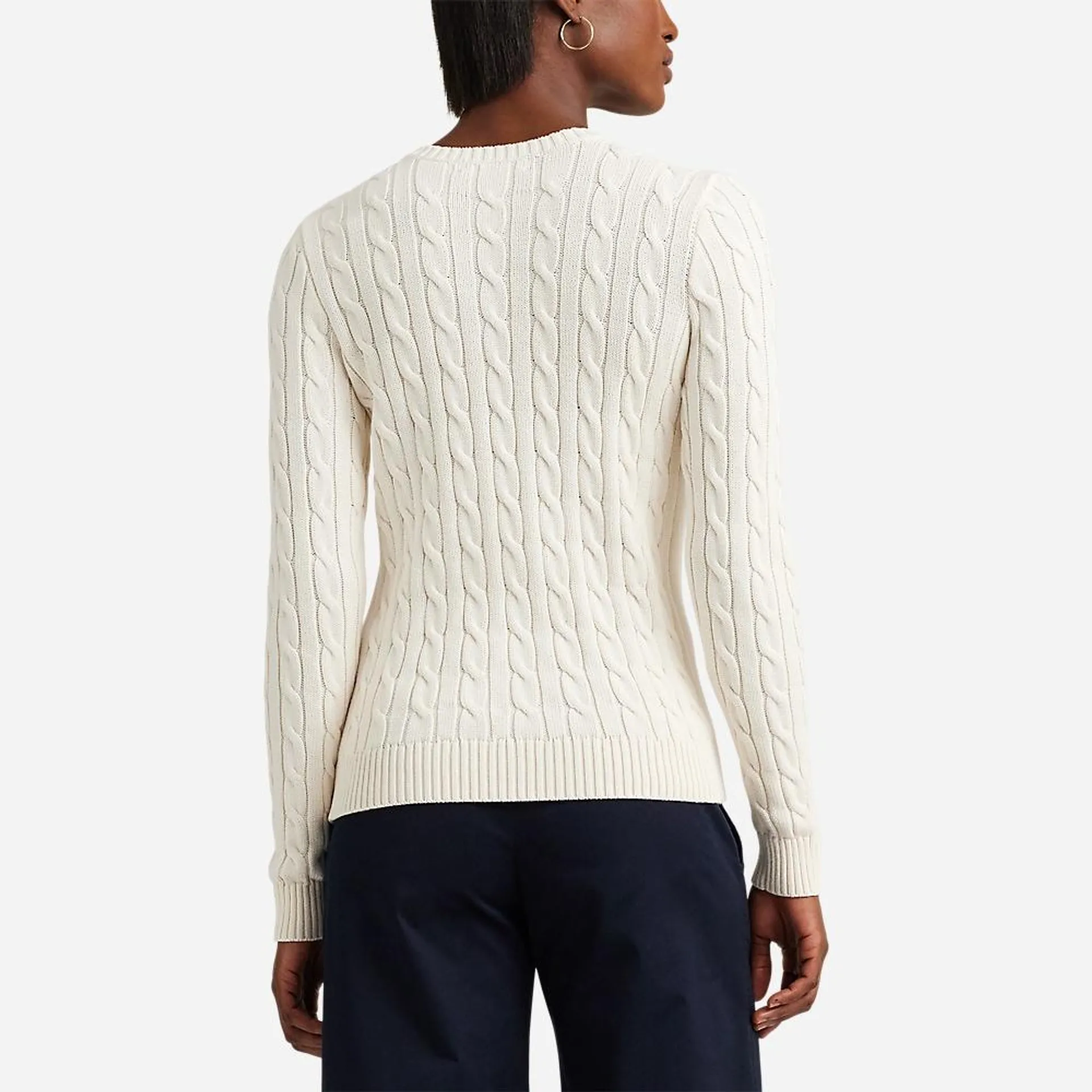 Button-Trim Cable-Knit Cotton Sweater - Mascarpone Cream