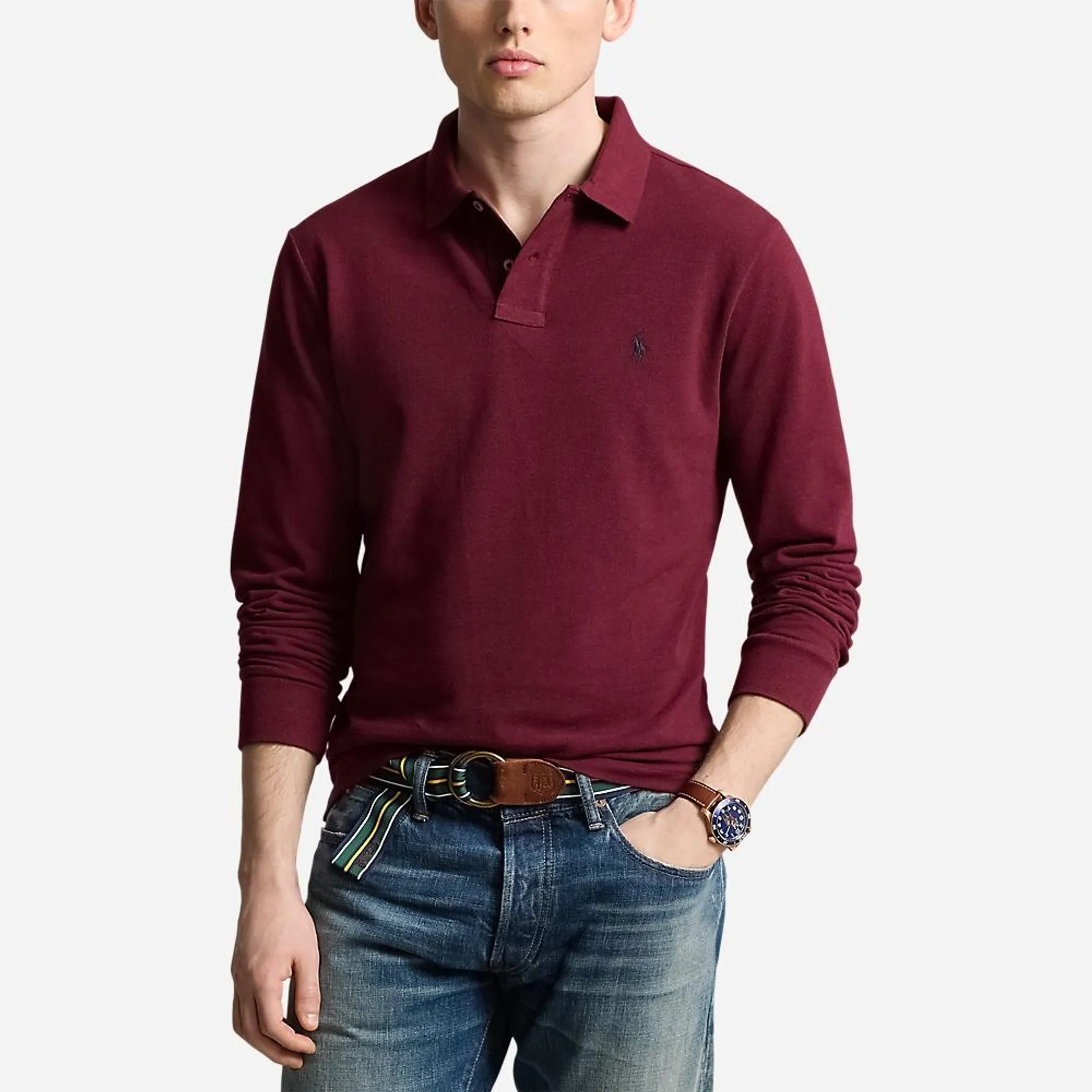 Custom Slim Fit Mesh Polo Shirt - Vintage Port Heather