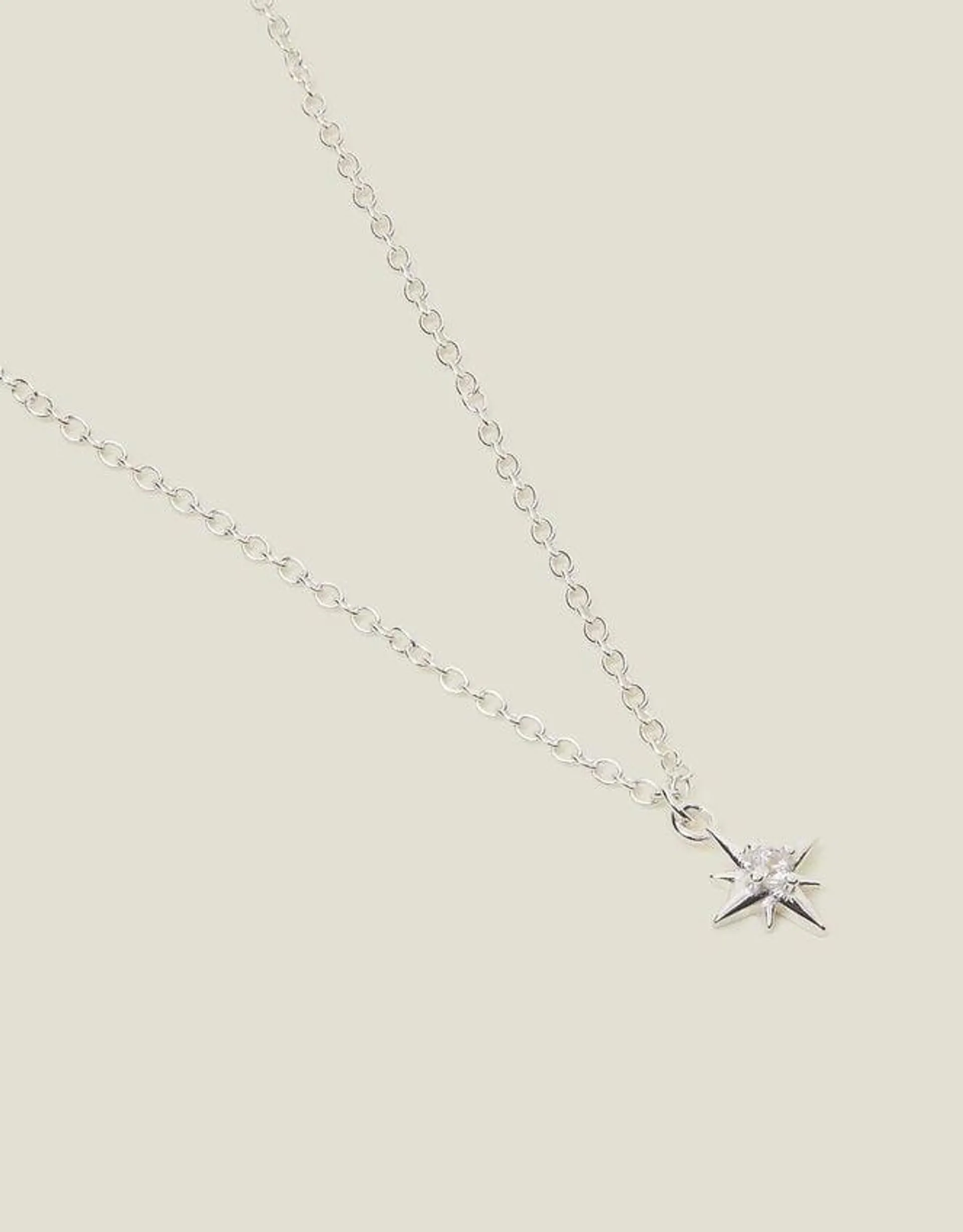 Sterling Silver-Plated Sparkle Star Pendant Necklace