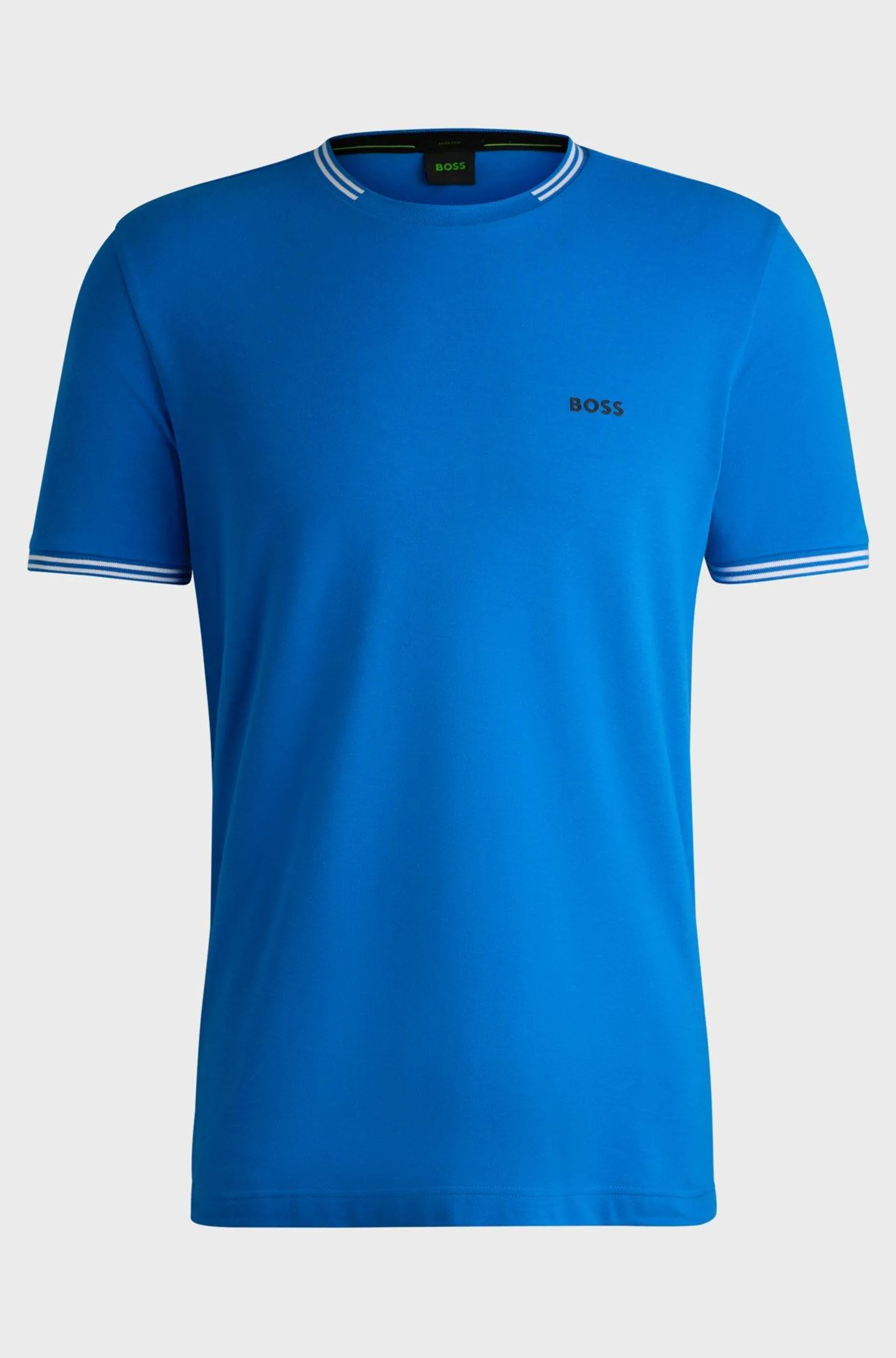 Stretch-cotton T-shirt with stripes and logo