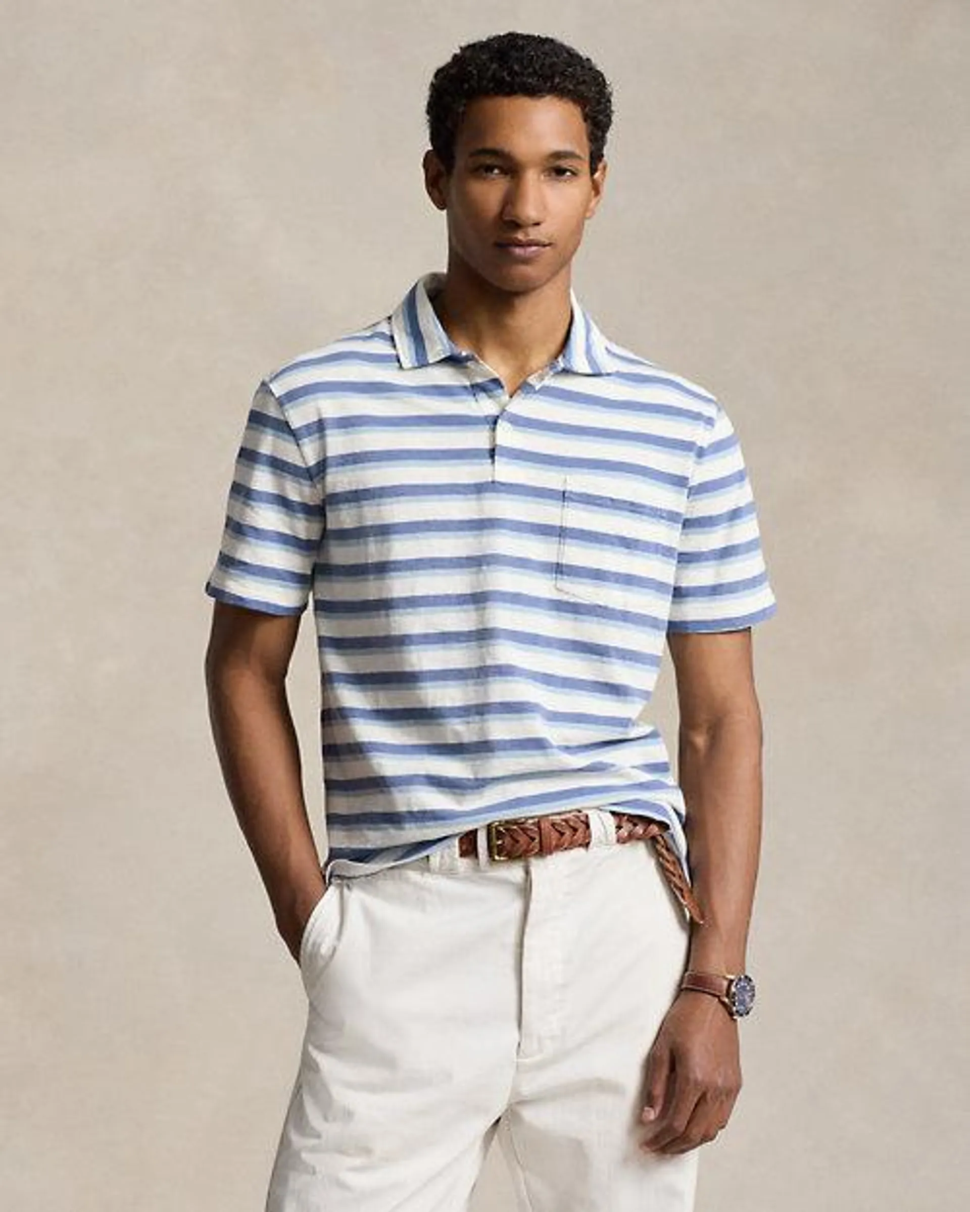 Standard Fit Striped Jersey Polo Shirt