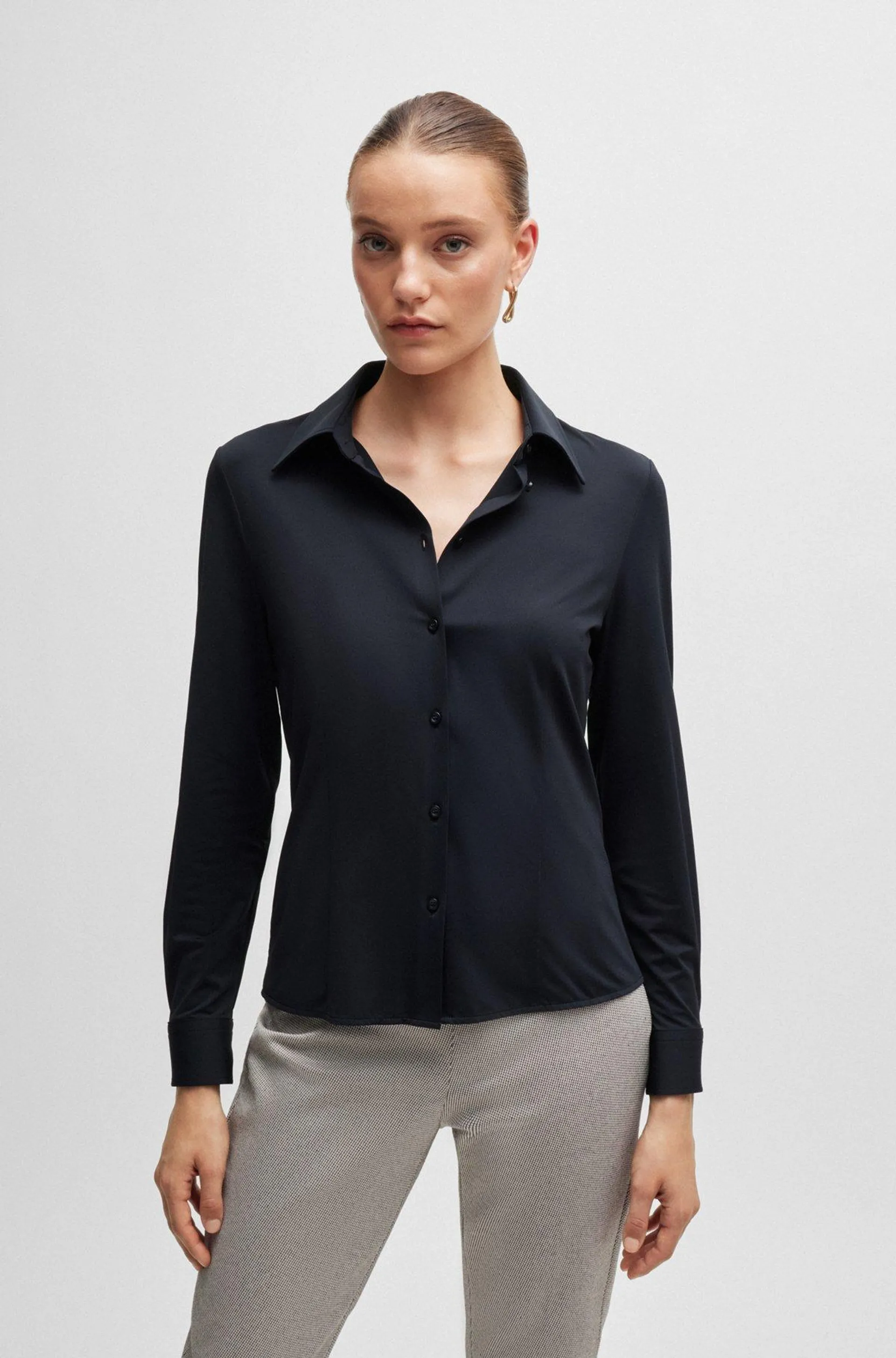 Extra-slim-fit blouse in Italian performance-stretch dobby