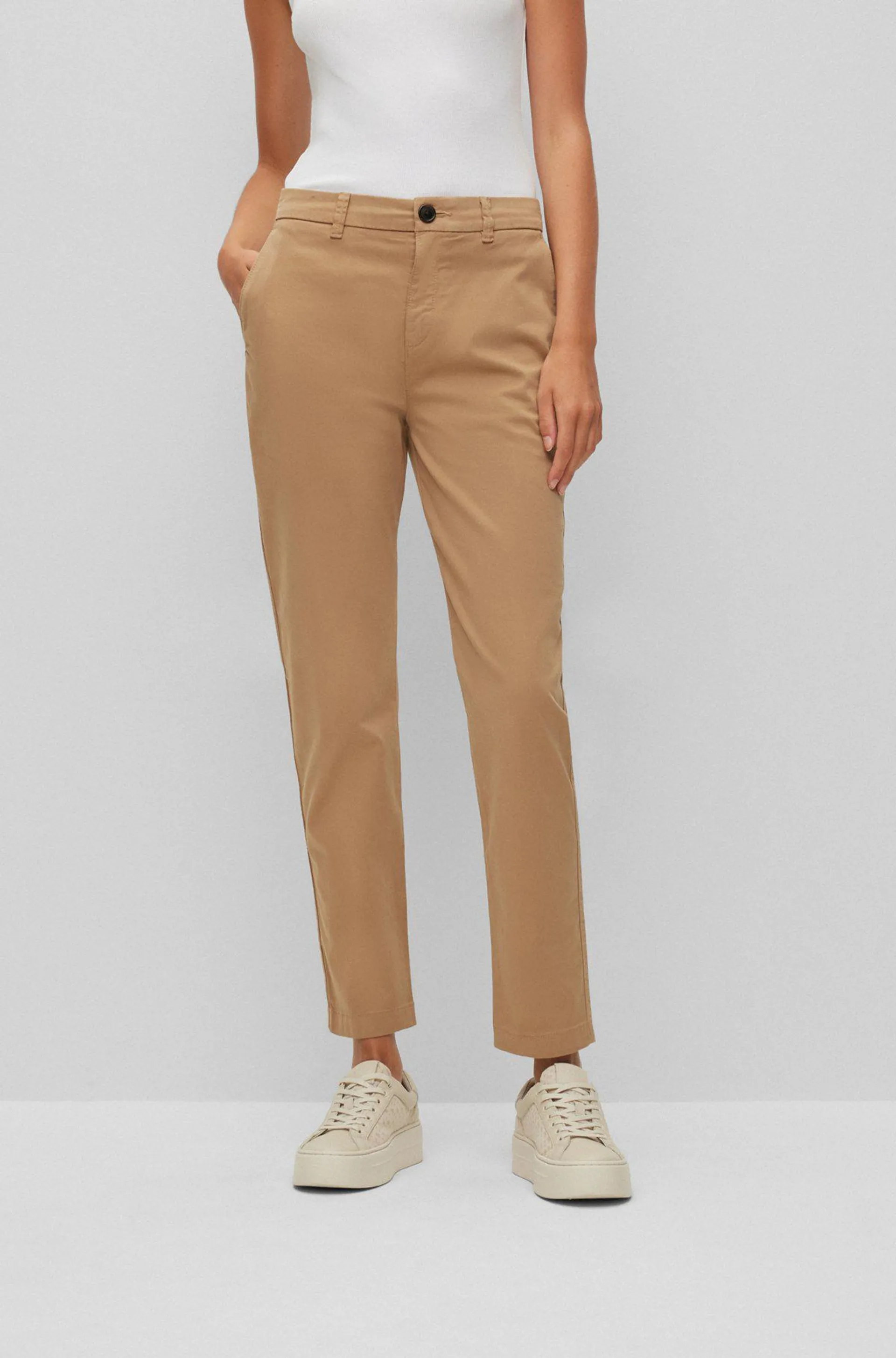 Regular-fit trousers in stretch-cotton satin